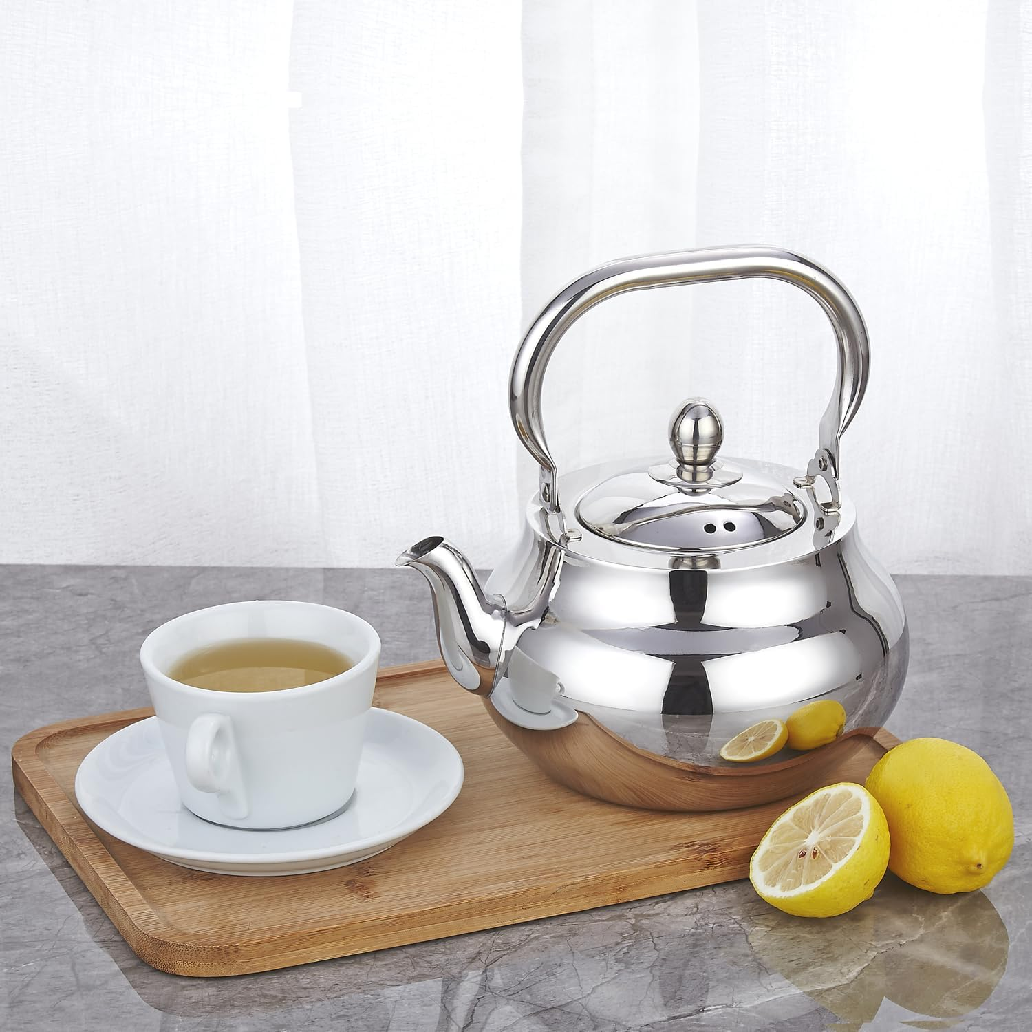 SANQIAHOME Stainless Steel Teapot with Removeable Infuser 2000Ml Thickened Mirror Polished Stovetop Tea Maker for Herbal and Infusion image number 1