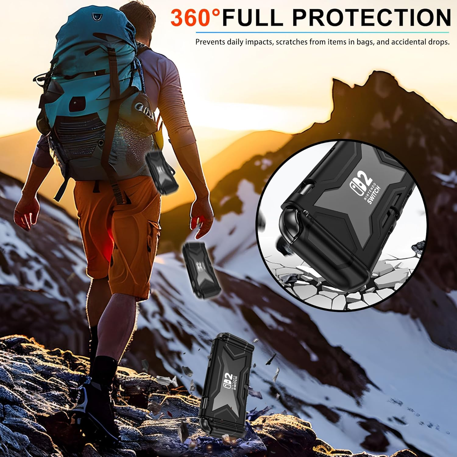 Protective Case for Nintendo Switch Lite, Full Protection Switch Lite Cover, TPU Shock-Absorption and Anti-Scratch for Nintendo Switch Lite Skin with Bult-In Screen Protector & Thumb Grip Caps, Black - Black image number 4