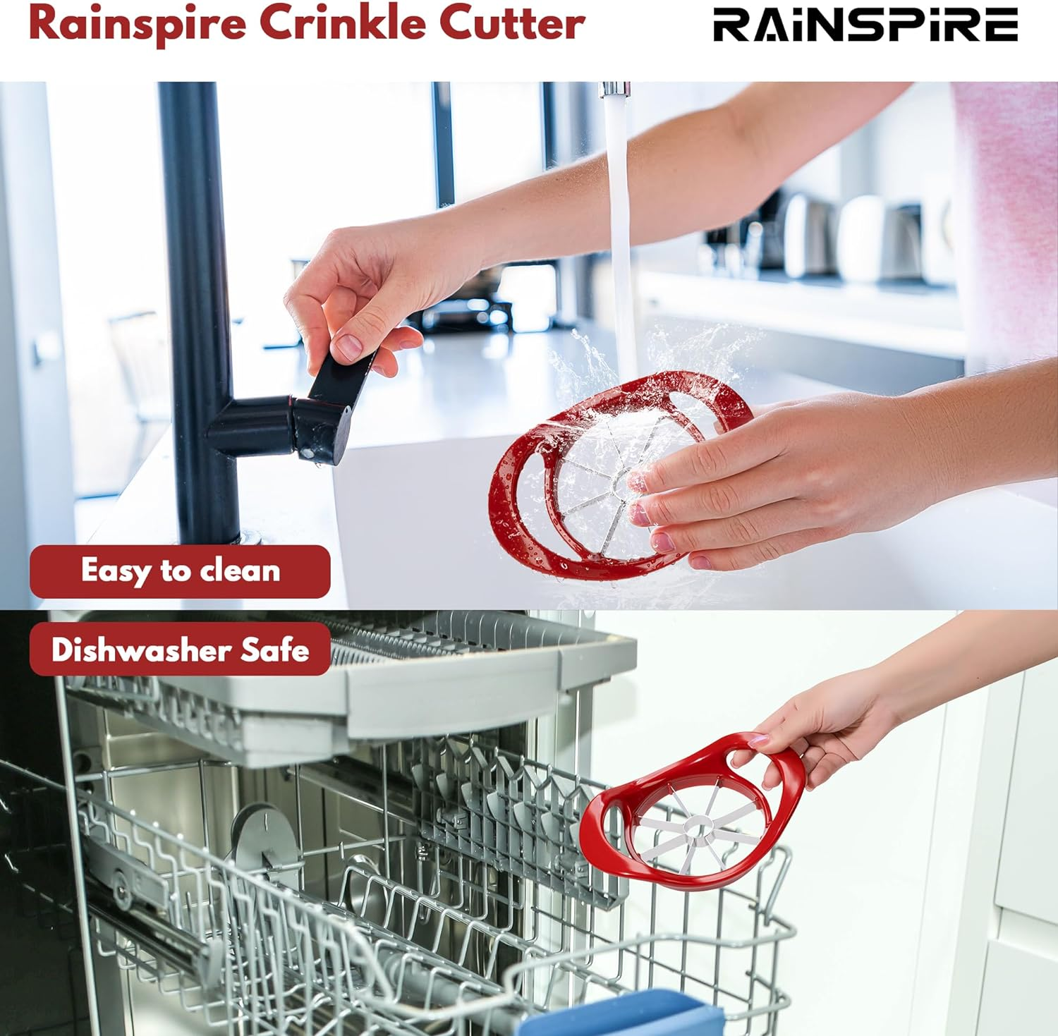 Rainspire Apple Cutter 8 Slices, 8 Blade Apple Slicer and Corer, Apple Corer Tool with Stainless Steel Blades, Super Sharp Fruit Cutter Fruit Slicer, Red image number 4