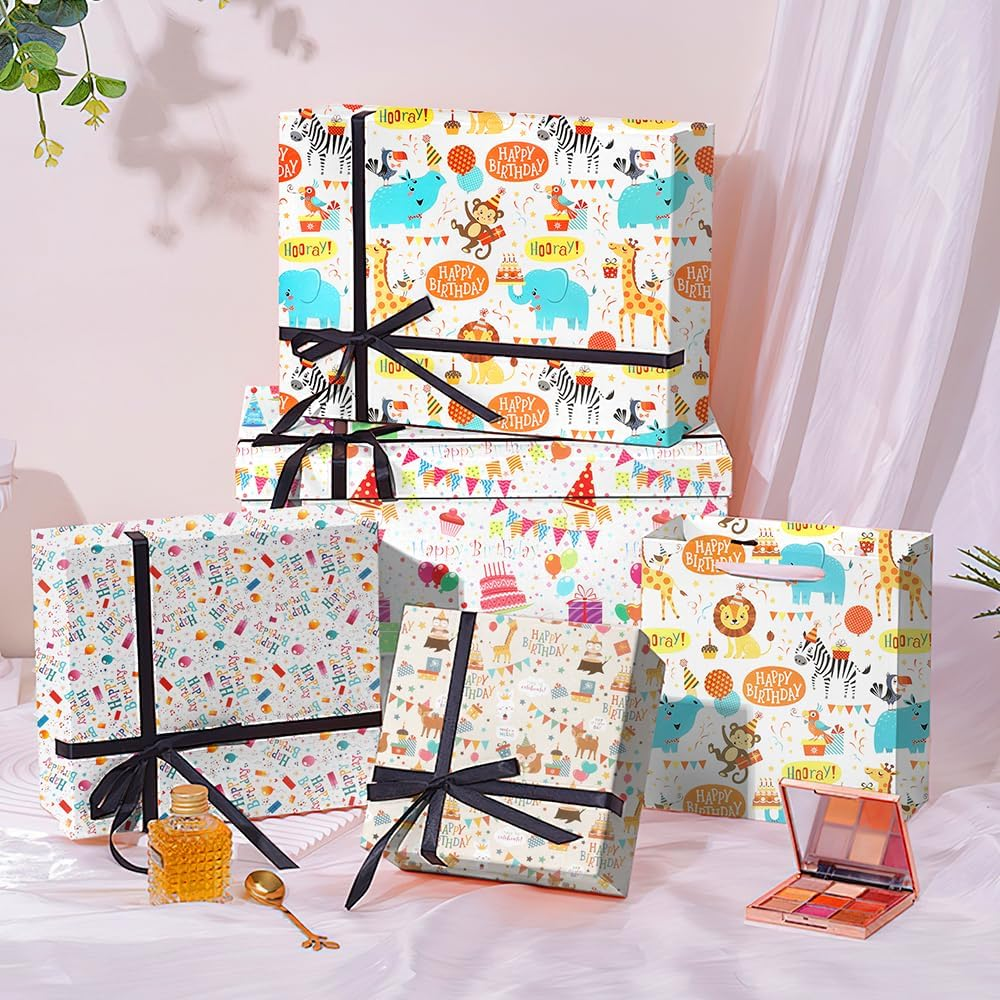 Rugwioyu Gift Wrapping Paper Happy Birthday 12 Sheets 20X27In 4 Style Funny Wrapping Paper Gift Girls Boys Wrapping Supplies image number 2