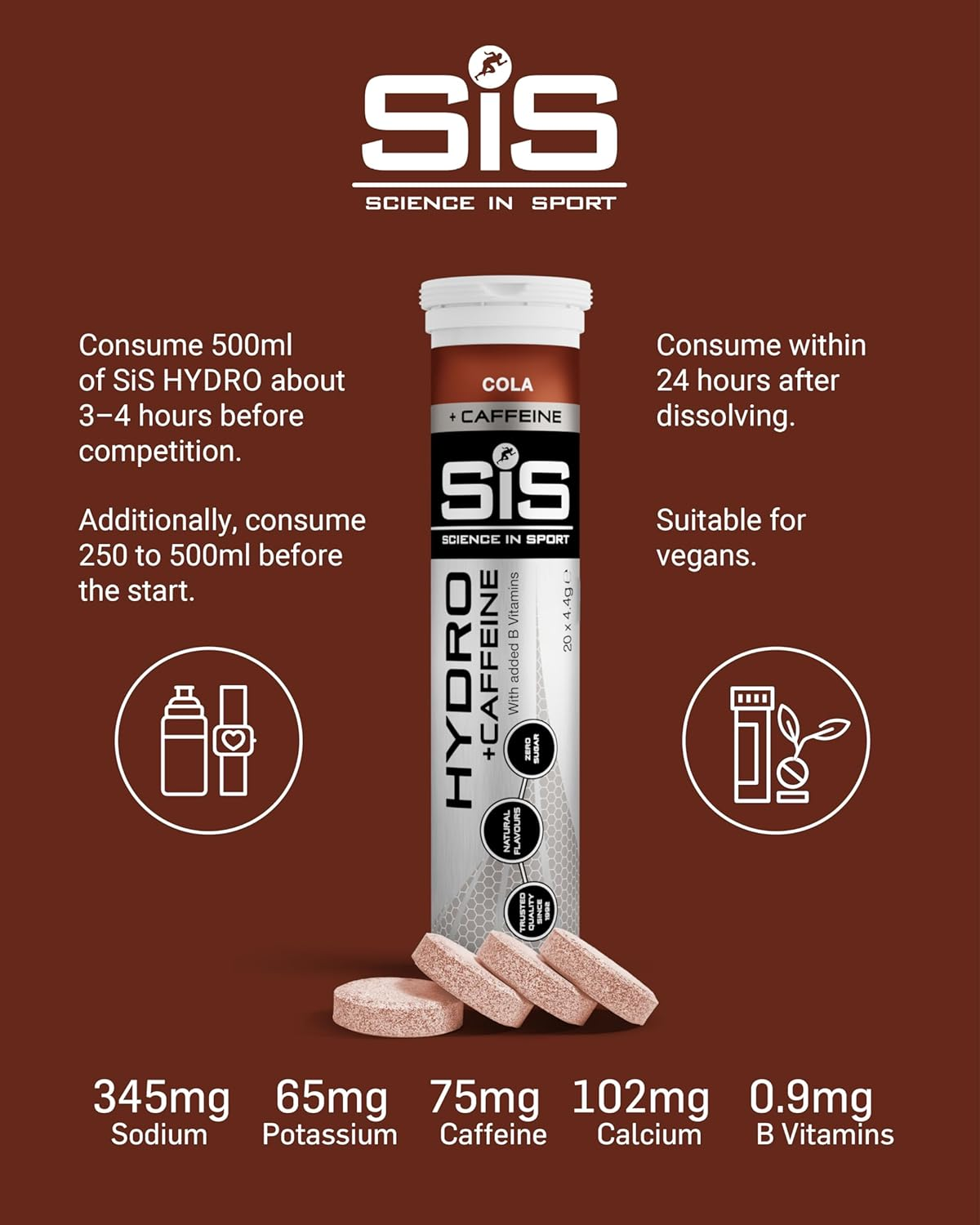 SIS Hydro Electrolyte Tablets - Zero Sugar, Vegan & Gluten-Free Hydration Supports Endurance Energy Drink - Cola Flavour - 20 Effervescent Tablets, 8 Bottles image number 1