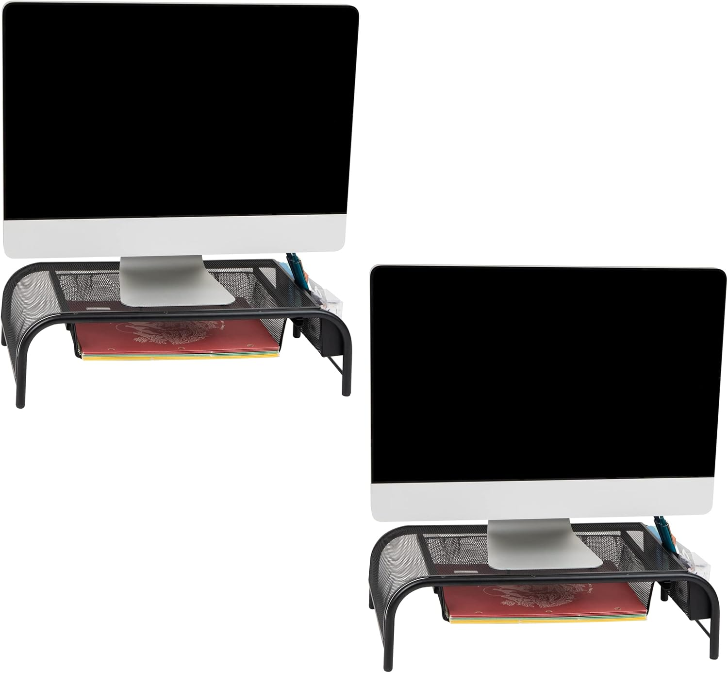 Mind Reader Monitor Stand, Ventilated Laptop Riser, Storage Drawer, Office, Metal Mesh, 15.75" L X 11.75" W X 4.5" H, Black