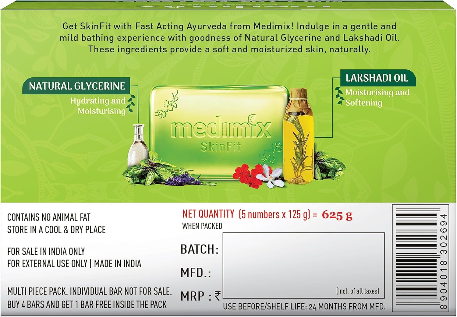 Medimix Ayurvedic Glycerine Soap, 125G (4+1 Super Saver Pack)