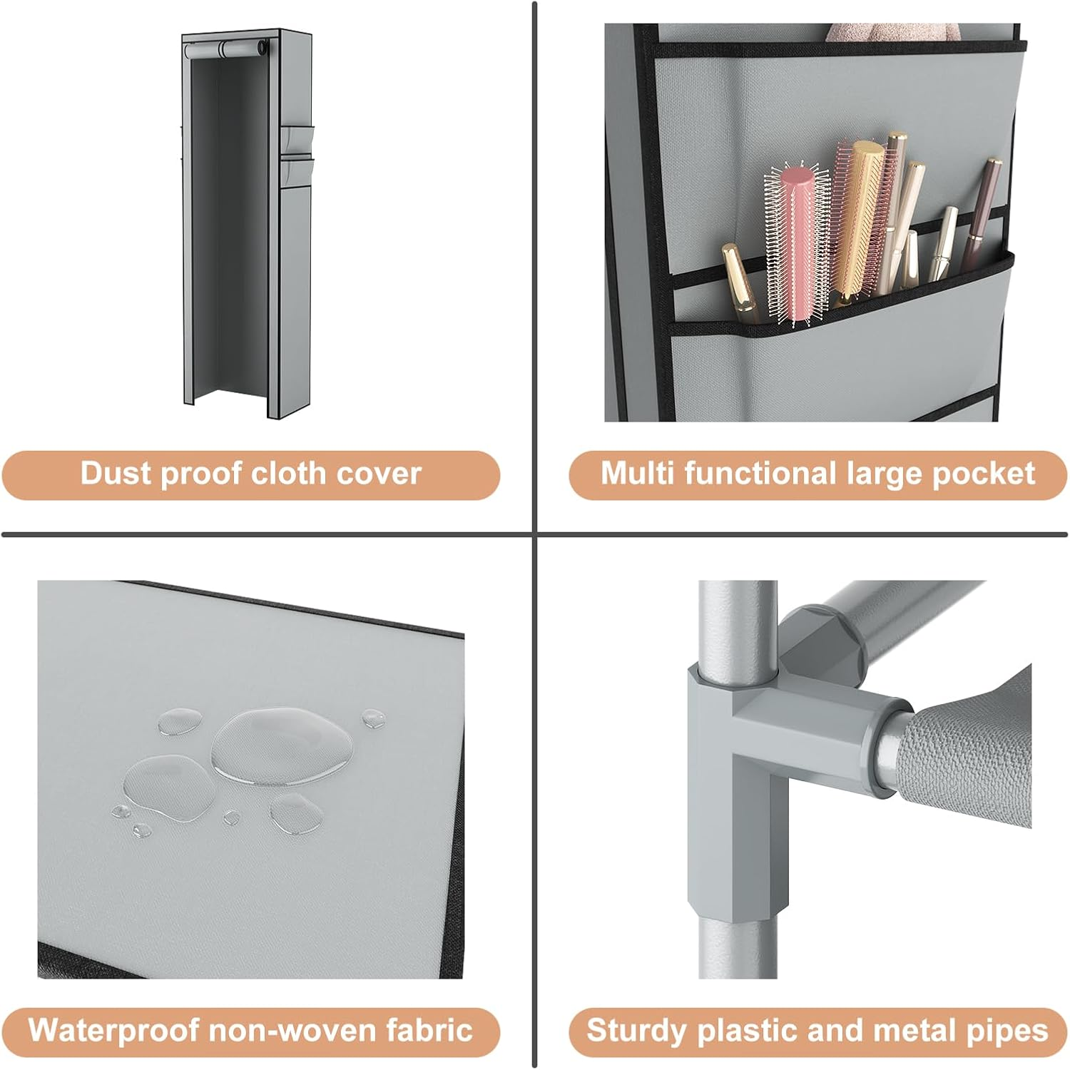 VTRIN Vertical Narrow Shoe Rack Organizer Tall Shoe Rack for Closet Entryway 10 Tier Non-Woven Cover Shoe Shelf Holds 20-22 Pairs Free Standing Shoe Storage Cabinet with Dustproof Cover, Grey image number 2