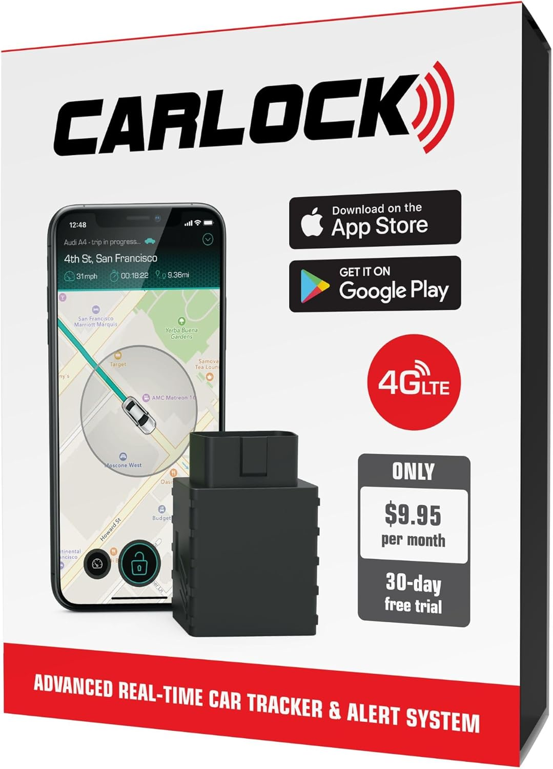 CARLOCK anti Theft Car Device - Real Time 4G Car Tracker & Car Alarm System. Comes with Device & Phone App. Tracks Your Car in Real Time & Notifies You Immediately of Suspicious Behavior.Obd Plug&Play