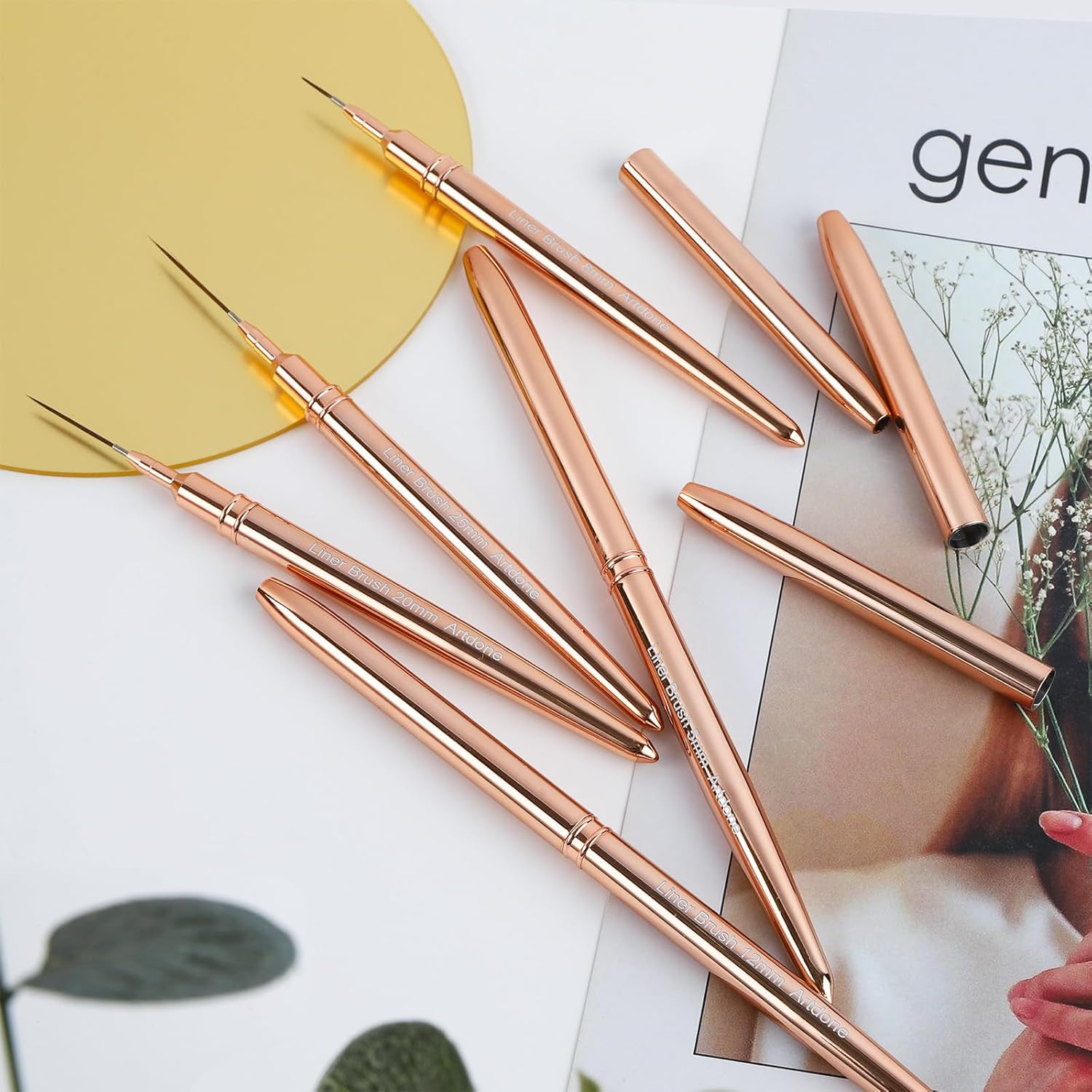 Artdone Metallic Nail Art Pens, Liner Brushes Set, 5PCS Copper Color Nail Tools for Long Lines, Thin Details, Fine Drawing, Liner Brush UV Gel Polish Painting Nail Design Sizes 5/8/12/20/25Mm image number 5