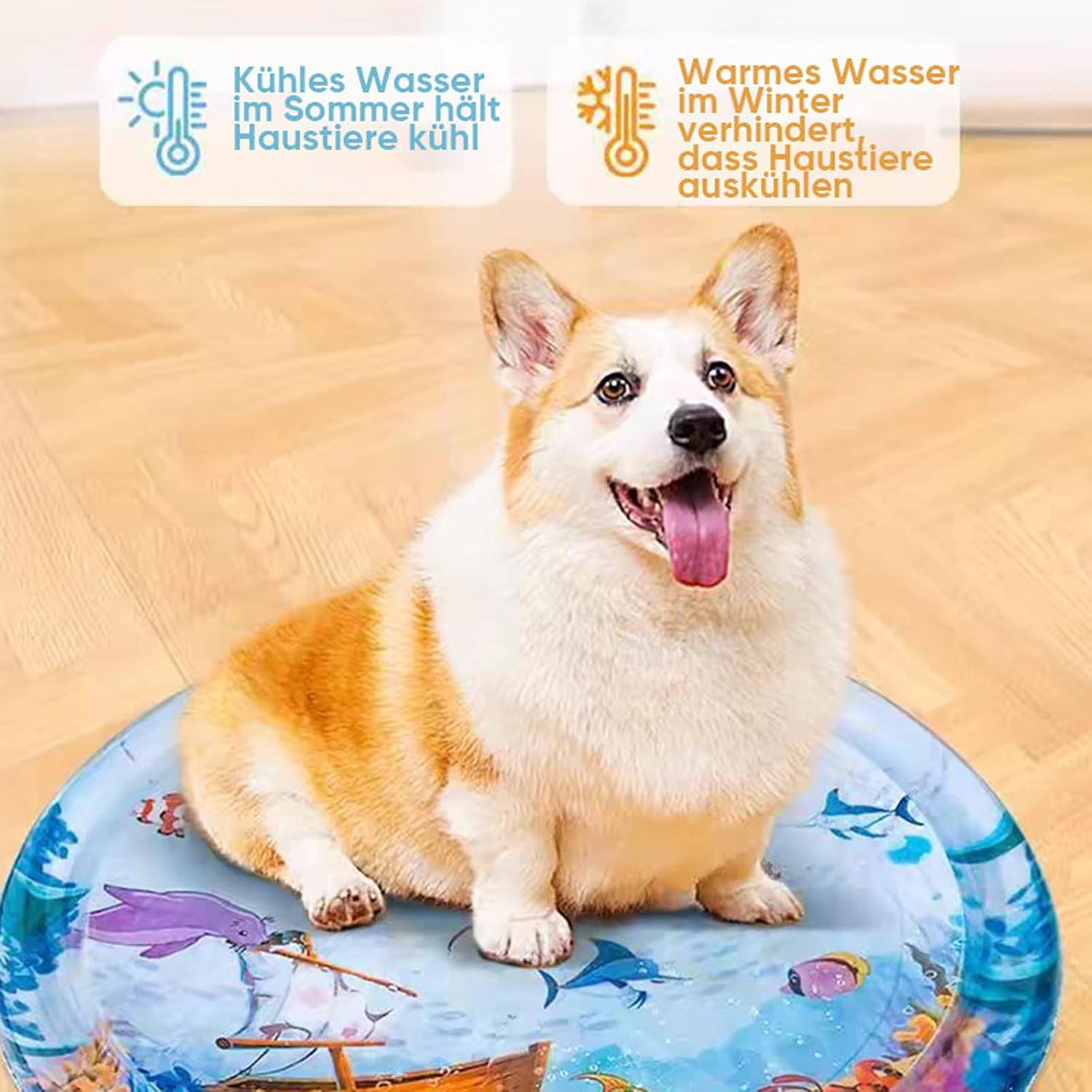 100 Cm Sensory Water Play Mat, Water Sensor Pad for Pets, Sea World Sensory Water Mat for Cats, Dogs, Large Inflatable Water Mat, Summer Interactive Water Toy for Pets image number 5