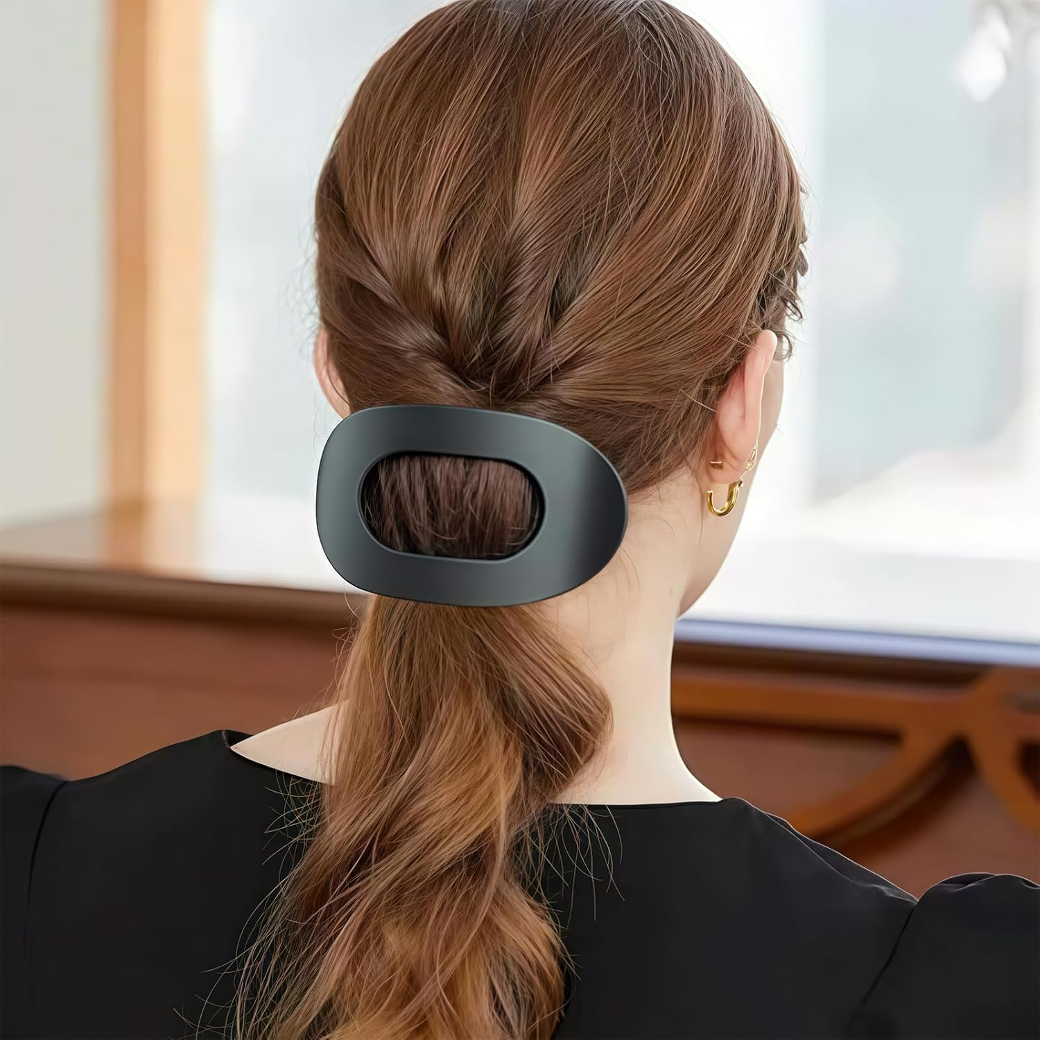 6 Pcs Flat Hair Claw Clips, Large Flat Claw Clip Set with Strong Hold, Non-Slip Hair Claw for Women, Girls, Professionals for Daily Wear, Parties, Styling (Black & Brown) image number 3