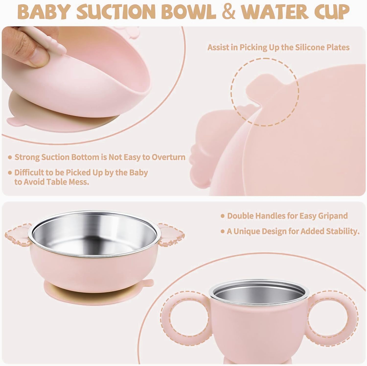6-In-1 Stainless Steel Baby Feeding Set，Contain Deep-Divide Toddler Plates, Bowls, Cup, Utensils & Bib &ndash; Bpa-Free 304 Steel + Silicone Suction &ndash; Dishwasher Safe ﻿ image number 6