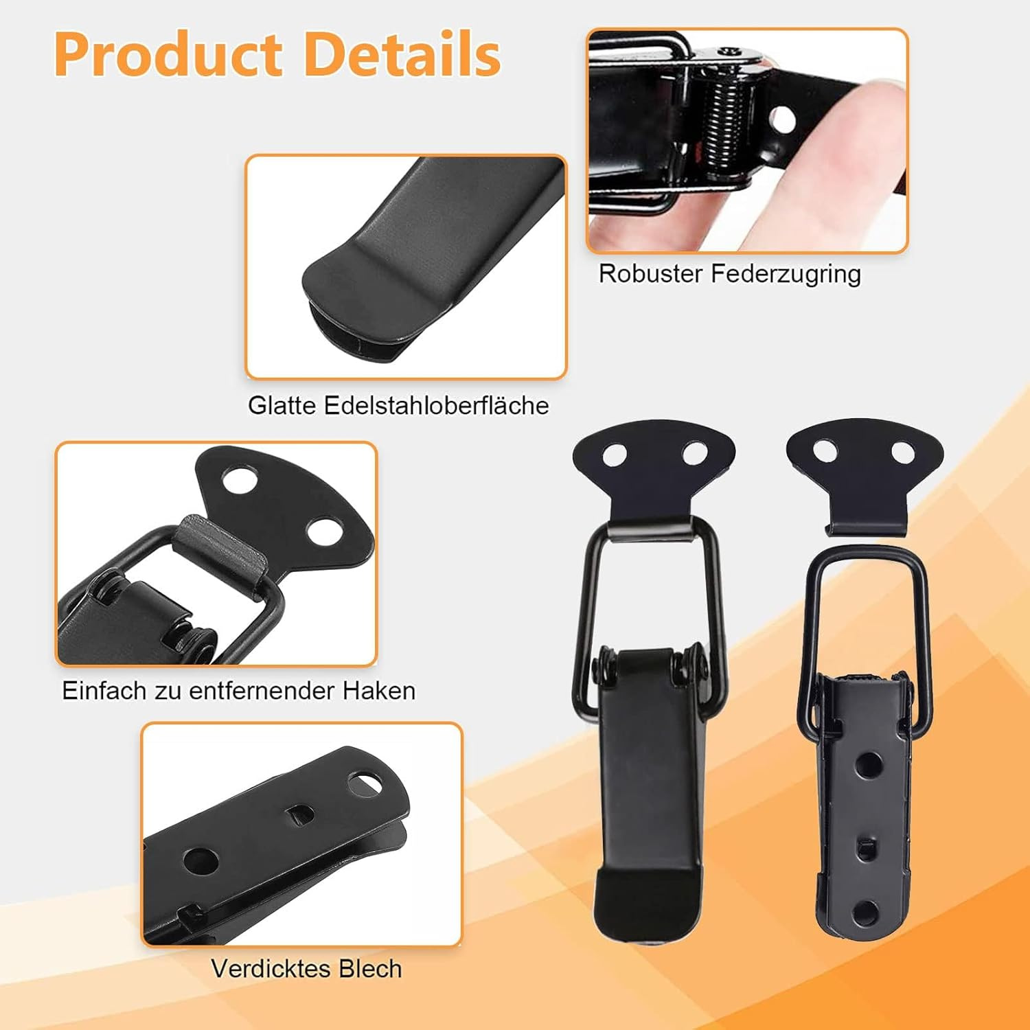 Black Spring Hasp, 10 Pcs Stainless Steel Spring Hasp, Toggle Latch Catch Clamp for Wooden Case Toolboxes, Cabinet Boxes, Drawer, Toolbox (Black) image number 5