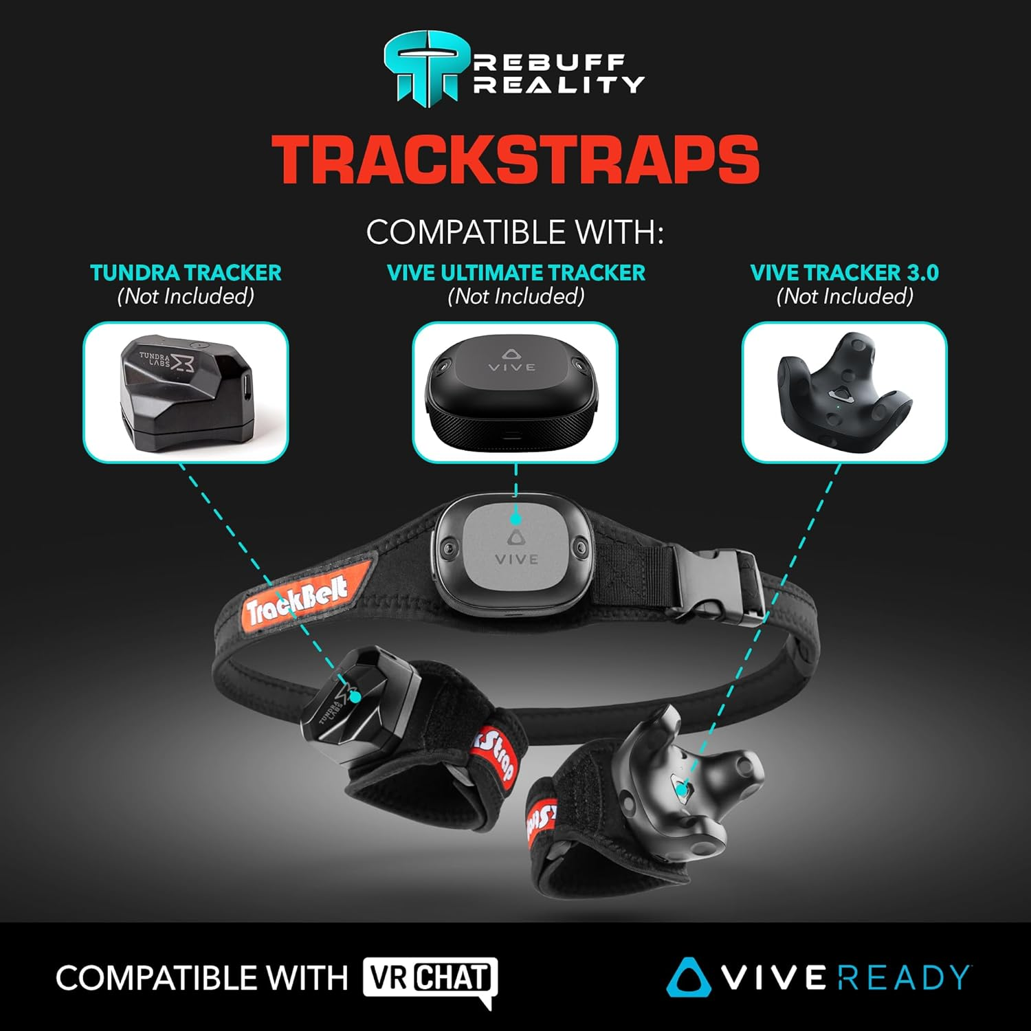 Rebuff Reality Trackstraps for Vive Tracker - Adjustable VR Full Body Tracking Straps, VR Chat Motion Capture, Compatible with Vive Tracker 3.0 2.0 Ultimate, Tundra, (Tracker Sold Separately) Black image number 1