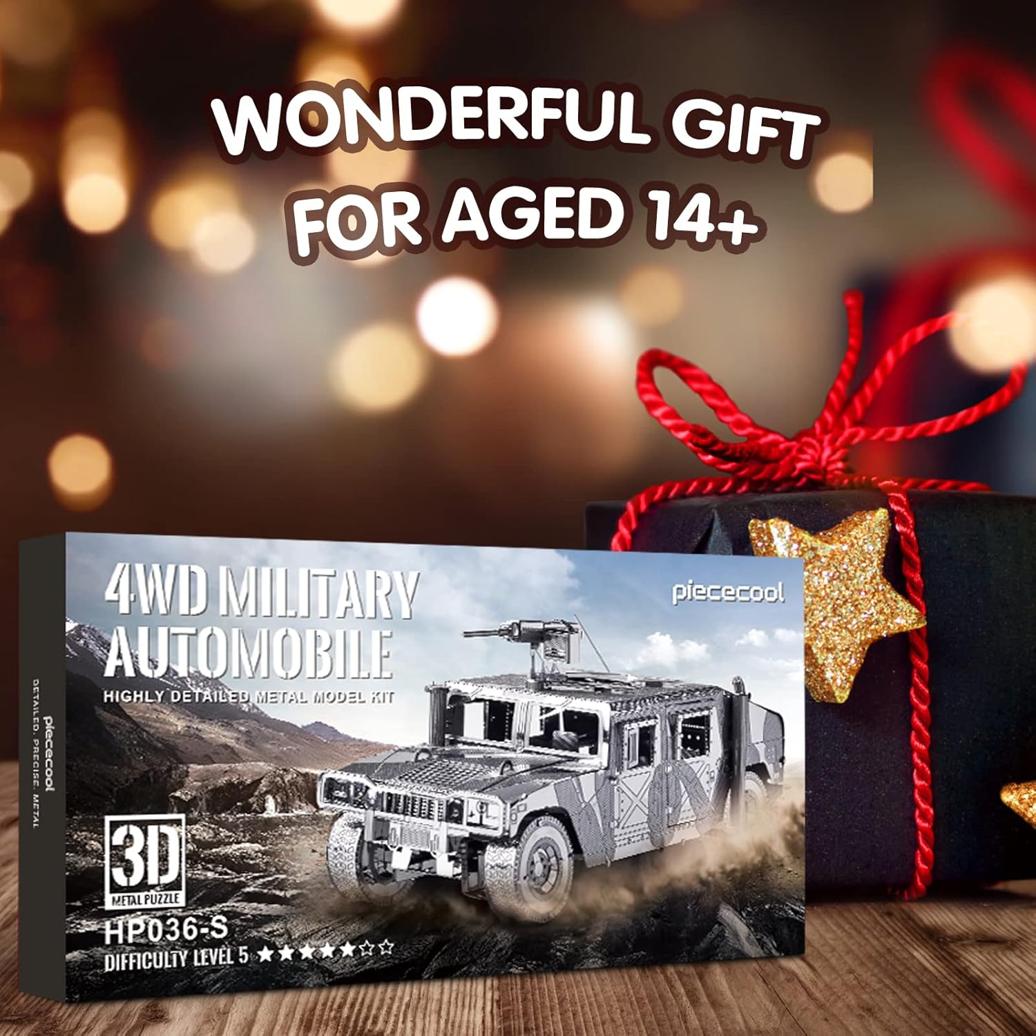 Piececool 3D Metal Puzzle Car Model Kits, American Hummer H1 Military Vehicle Models Kit, Brain Teaser DIY Metal Model Building Kits for Adults Teens Stress Relief Toys, Best Gifts for Son Dad, 78Pcs