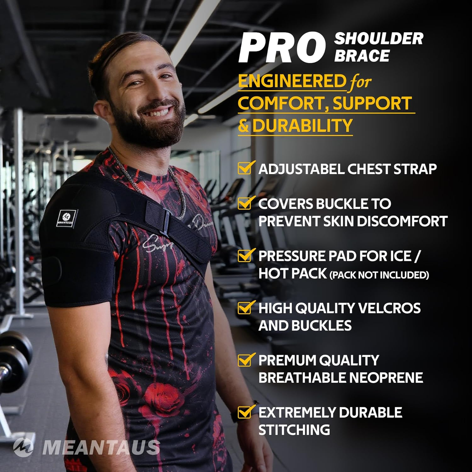 MEANTAUS Shoulder Brace Support for Pain Relief, Neoprene Rotator Cuff Compression Sleeve, Adjustable Shoulder Stabilizer for Men & Women, Sports, Injury Recovery, Left & Right Arm, Black (M) image number 2