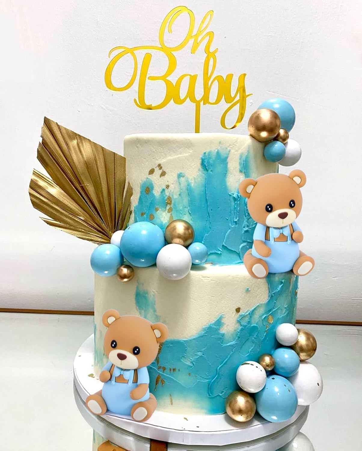 Laventy Teddy Bear Cake Decoration Cake Decoration Baby Shower Boy Cake Decoration Girl Blue Cake Decoration Teddy Bear Cake Decoration for Wedding Baby Shower Birthday Party image number 2