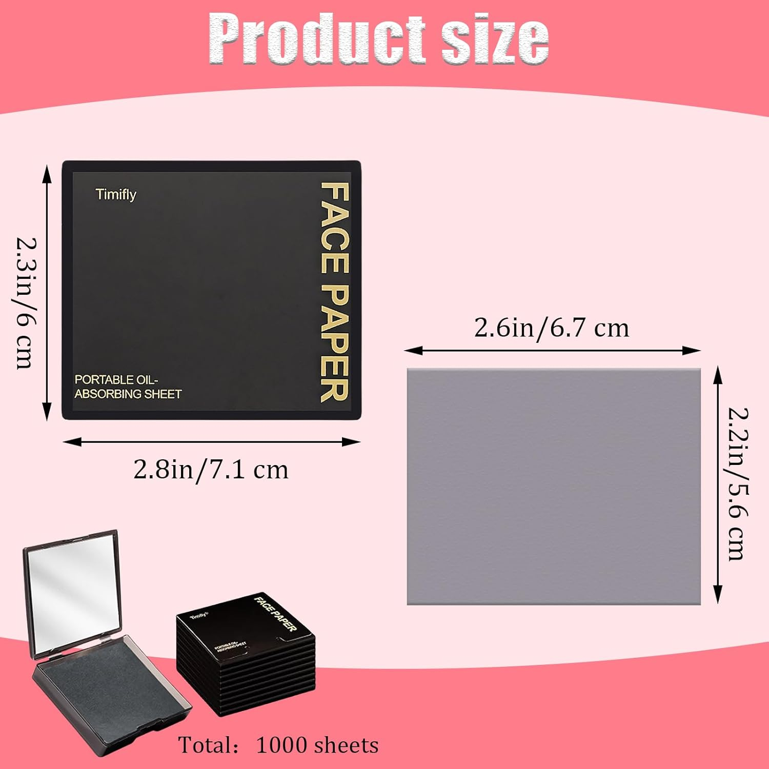 Sgphrzlt 1000Pcs Oil Blotting Absorbing Sheets for Face with Puff & Mirror, Powerful Makeup Blotting Absorption Paper for Oily Skin, Oil Control Film Absorbent Pad Wipes for Face, Black - Pink image number 3