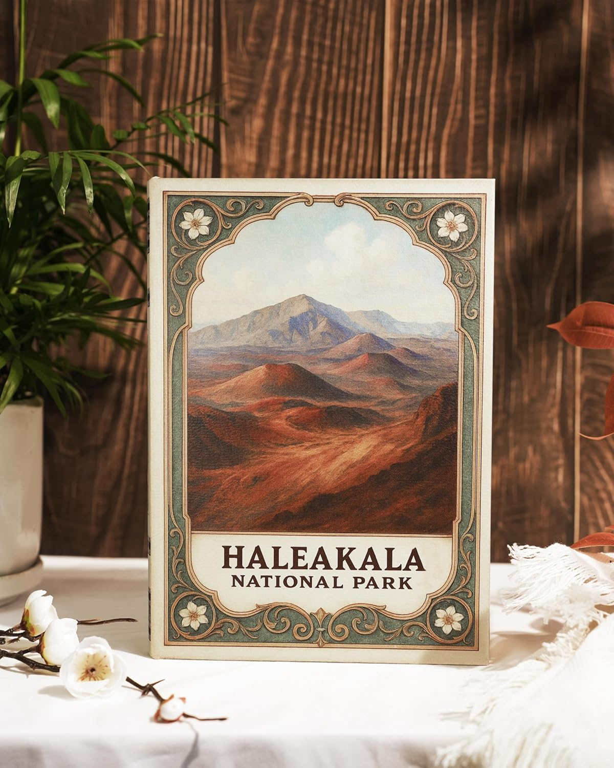 Decorative Wooden Book Box - Vintage Faux Book Boxes with National Park Design, Secret Storage with Magnetic Closure, Leather Cover, Perfect for Home Office Bookshelf (1 X Haleakala) image number 1