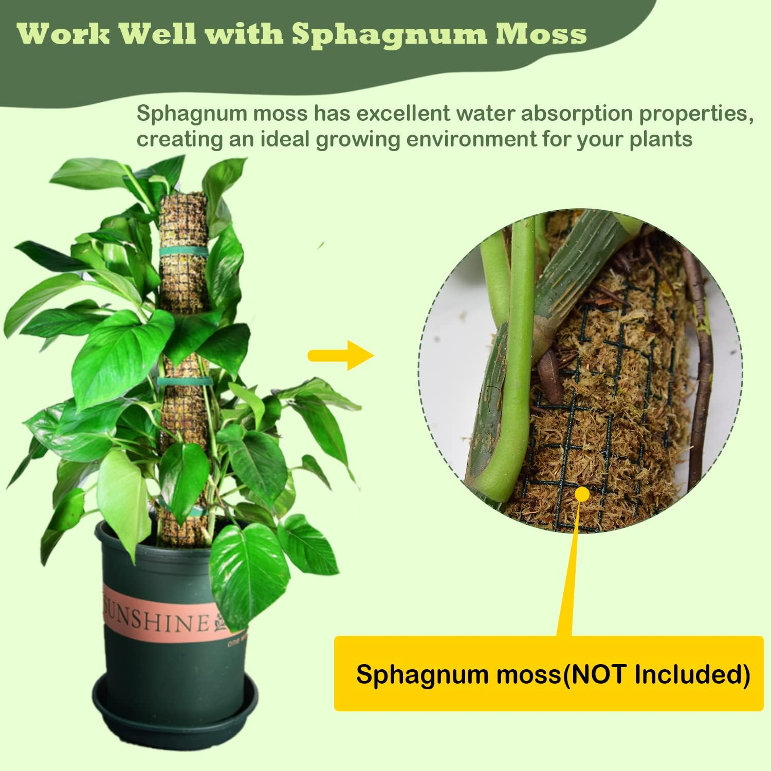 Moss Pole DIY Kit, Moss Pole for Plants Monstera, 8.3In&times;13.2Ft Steel Moss Pole Mesh with Plier, Cable Zip Ties, Max 7Pcs 23" Sphagnum Moss Pole, Mesh Moss Pole with Different Height - 13.2Ft Wire Mesh image number 2