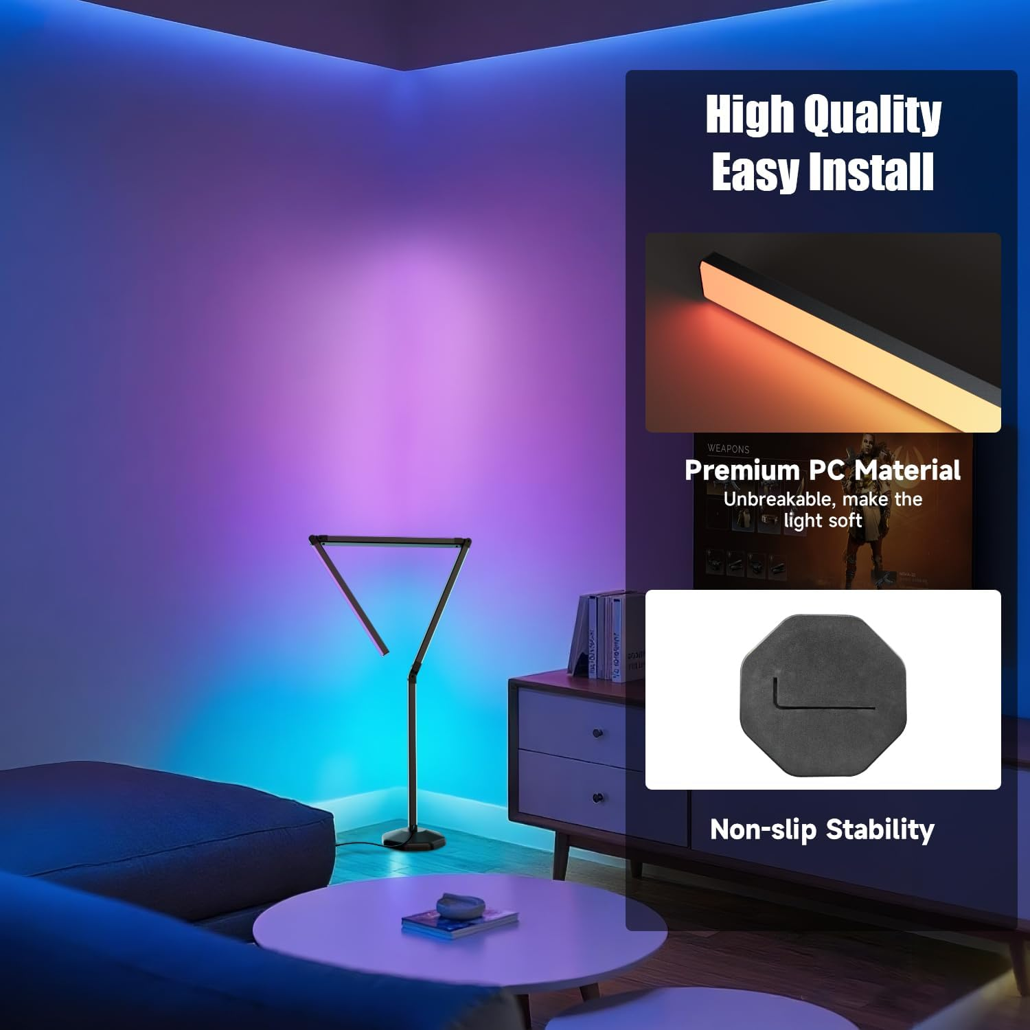 RGB Smart Floor Lamp, 171CM LED Corner Lamp, Modern Floor Lamp with Music Sync and 16 Million DIY Colors, Ambiance Color Changing Standing Lamp for Bedroom Living Room Gaming Room image number 6