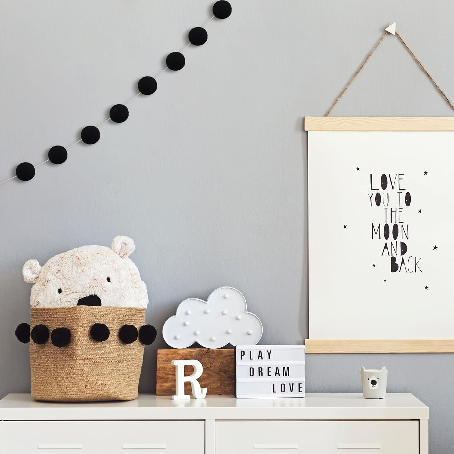 Tegeme 4 Pieces Felt Pom Poms Garland Ball 6.6Ft Hanging Banner Ball Garland for Wall Decoration Festivals Room Home Wedding Birthday Party(Black) - White image number 6