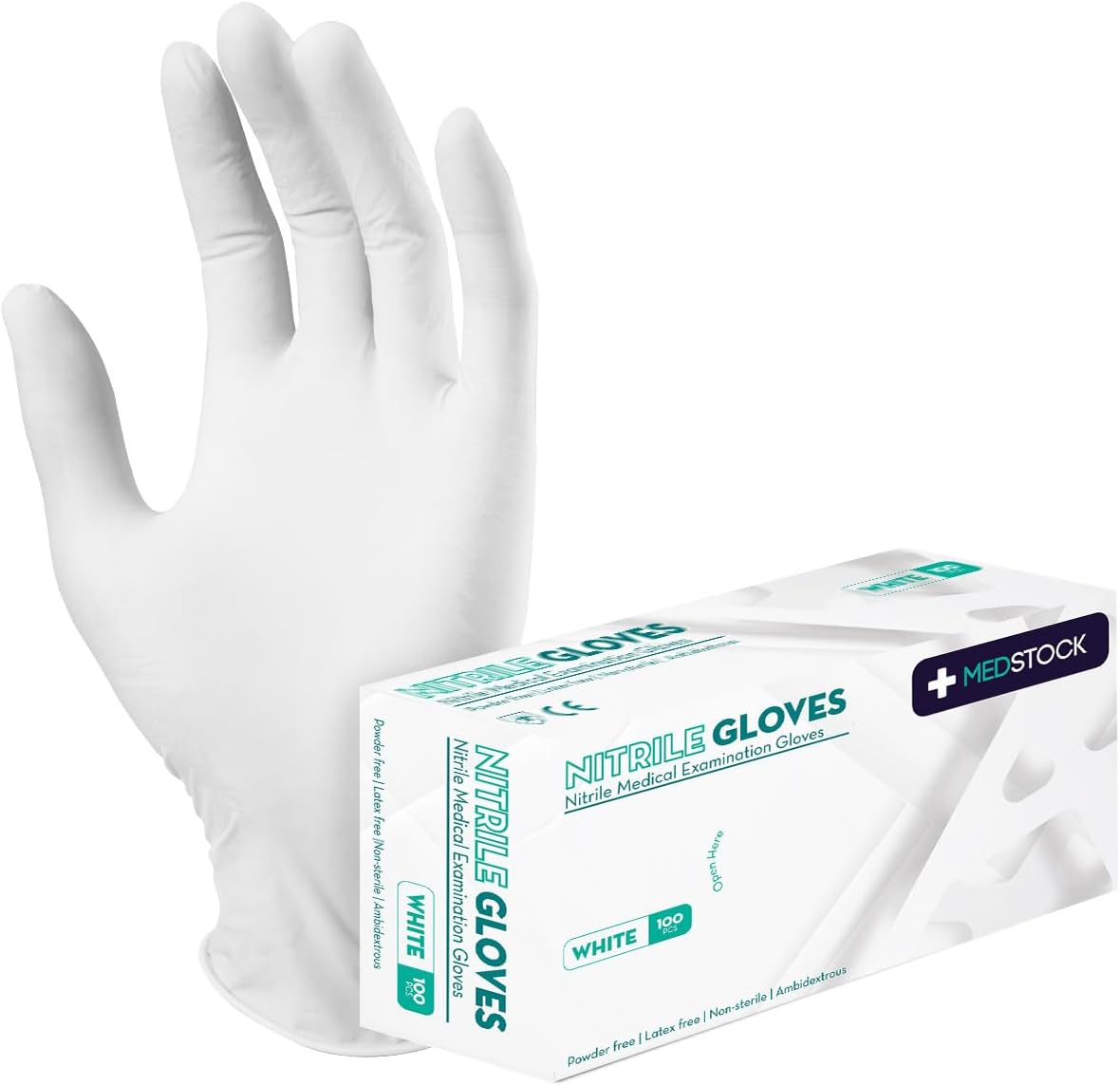 MEDSTOCK White Nitrile Gloves - Medical Examination, Powder/Latex-Free, Non-Sterile, Disposable, Reduces Cross Contamination, Ambidextrous, image number 3