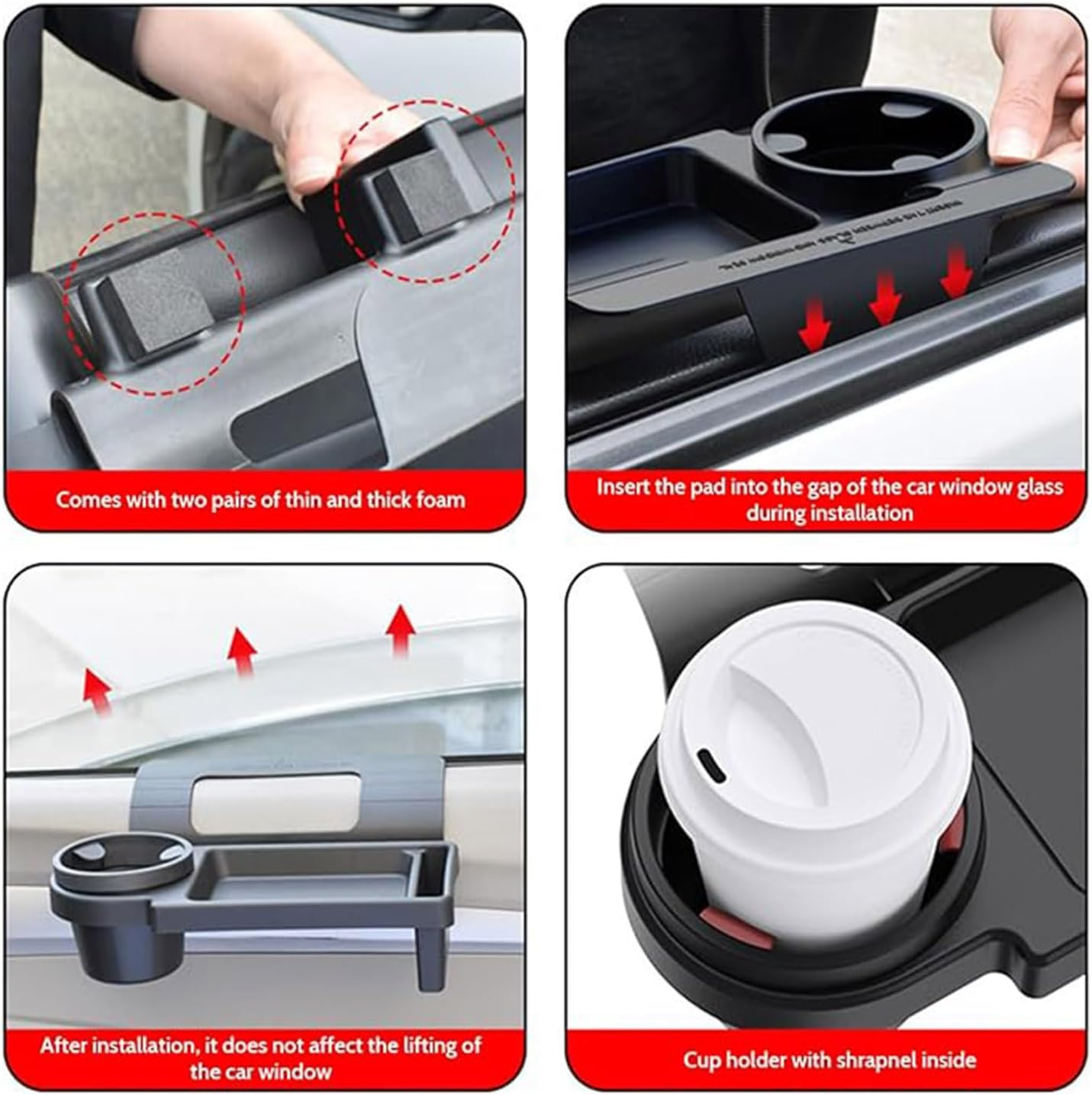 Car Cup Holder, Car Door Cup Holder, Door Side Hanging Window Cup Holder Tray with Phone Holder Charging Cable Port Non Slip Slient Universal Cup Holder for Car Door Window Cup Holder