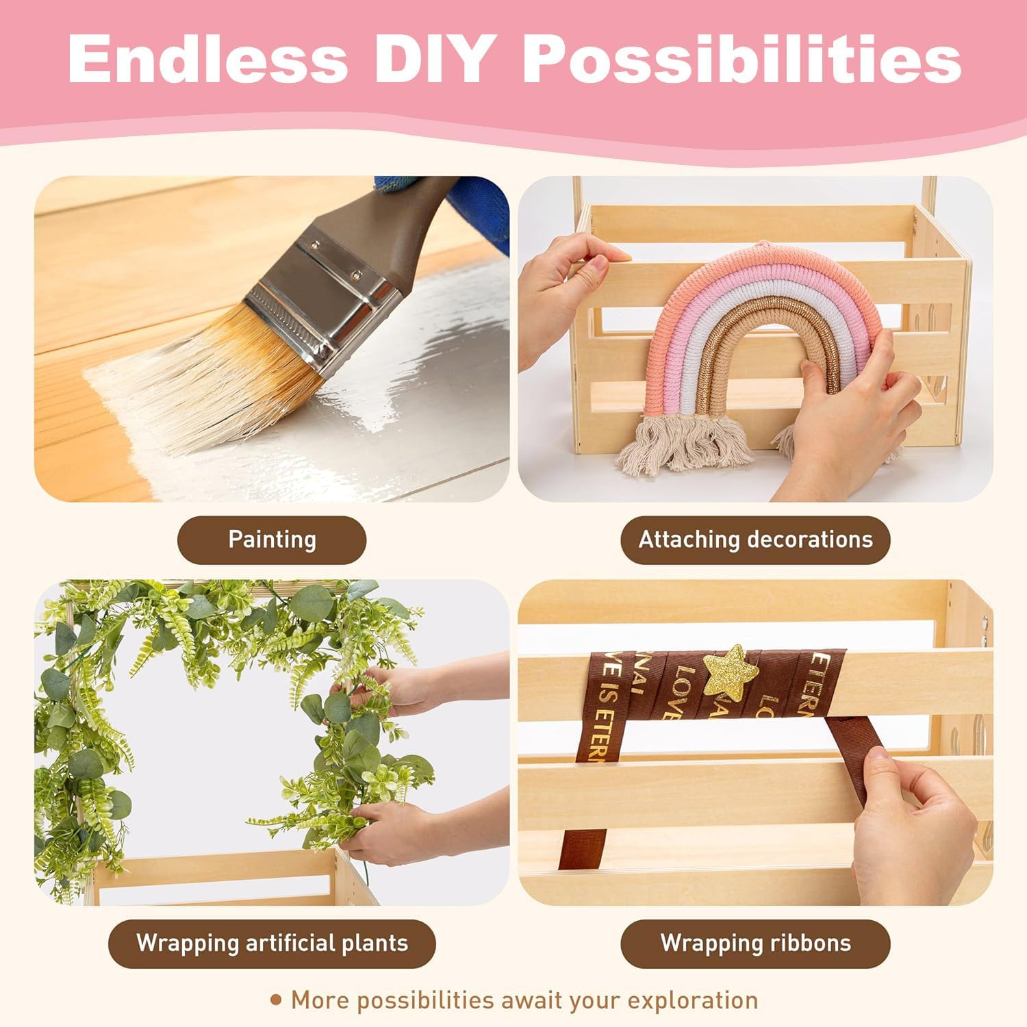 Wooden Baby Shower Crate Closet, Baby Storage Crate with Adjustable Handle, Basket for Baby Shower Gifts, Welcome Gift Basket for Newborn Boys Girls, Pregnancy Gifts for New Parents (Wood) image number 4