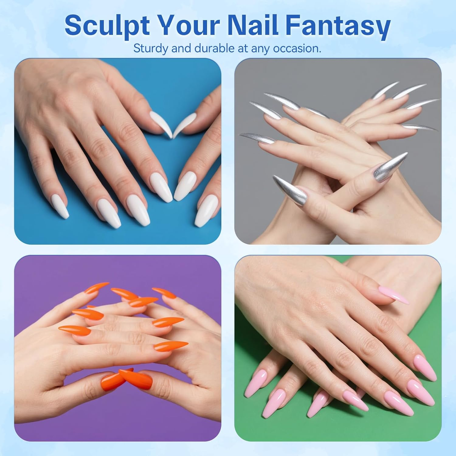 AMILHITON 288PCS Dual Nail Forms Set for Poly Gel & Builder Gel, 12 Mixed Shapes Full Cover Molds with Length Scale, Multicolor Matte & Clear Reusable Forms for Nail Extension Practice & DIY Manicure image number 2