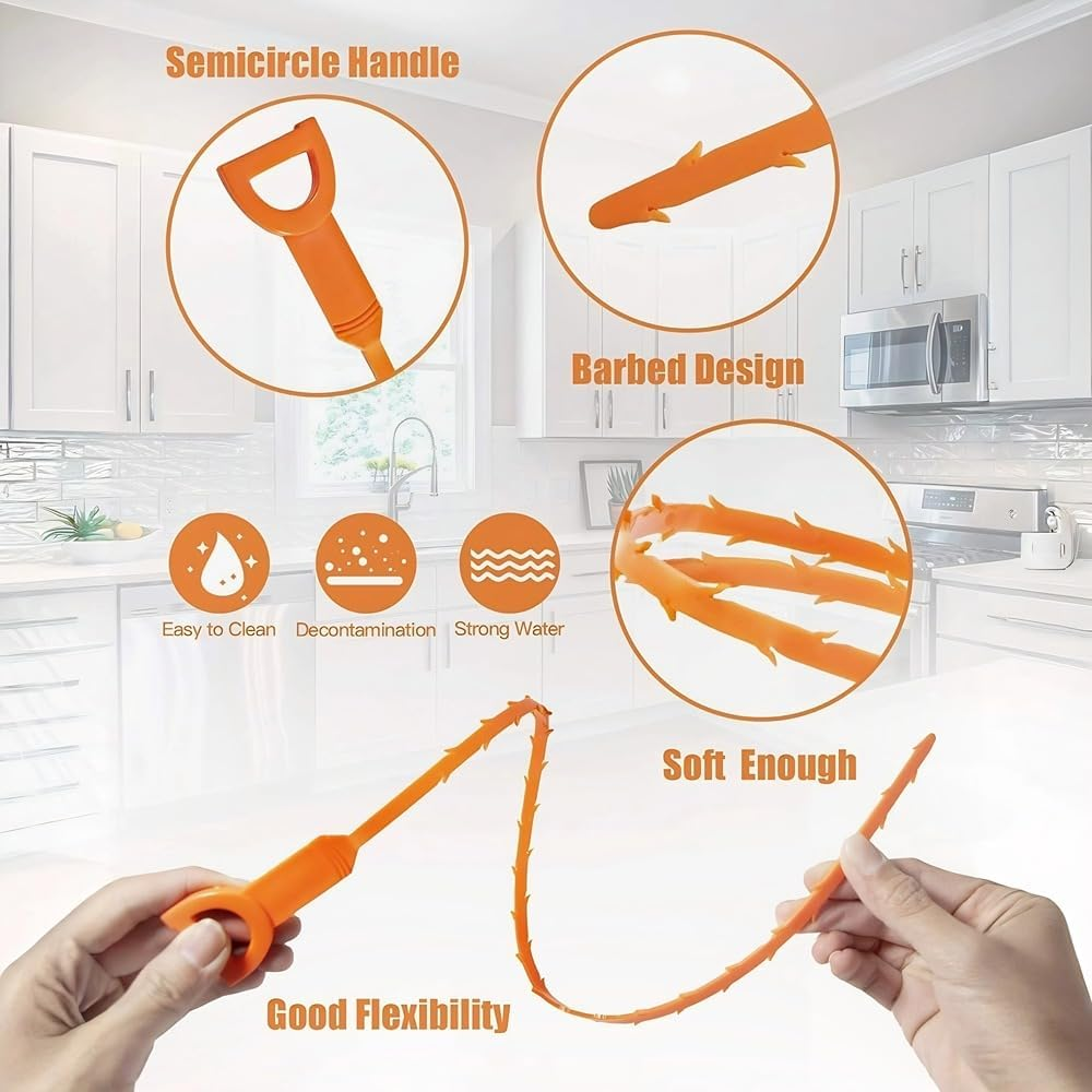 35.5Inch Drain Clog Remover, 25Inch Drain Snake Hair Remover, Hair Catcher Drain Auger Cleaner Tool Set for Toilet, Kitchen Sink, Bathroom Tub, Sewer, 7 Pack image number 5