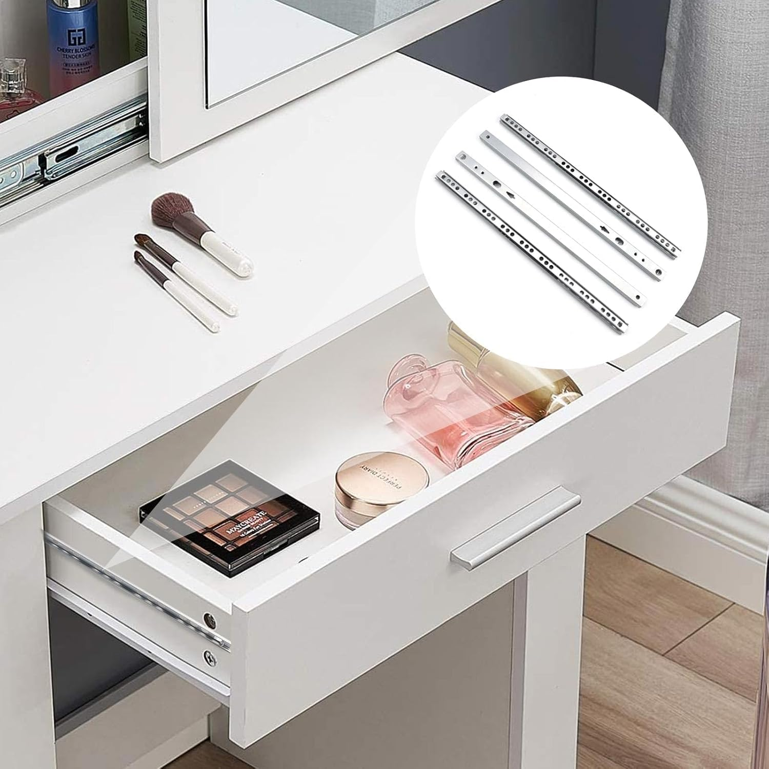 LERANXIN Drawer Runners, Full Extension, 2 Pairs (4 Pieces), Drawer Runners Made of Galvanised Material, Drawer Slide with Two-Way Extension, for Drawers with 17 Mm Groove. Comes with 16 Screws image number 6