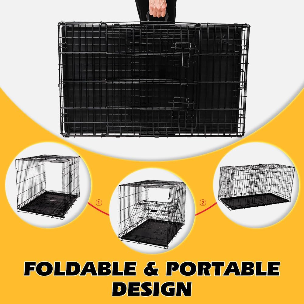 Vaka Pet 36-Inch Dog Crate with Divider, Foldable Metal Cage with 3 Doors and Leak-Proof Tray, Medium Pet Kennel for Indoor Outdoor Use image number 6