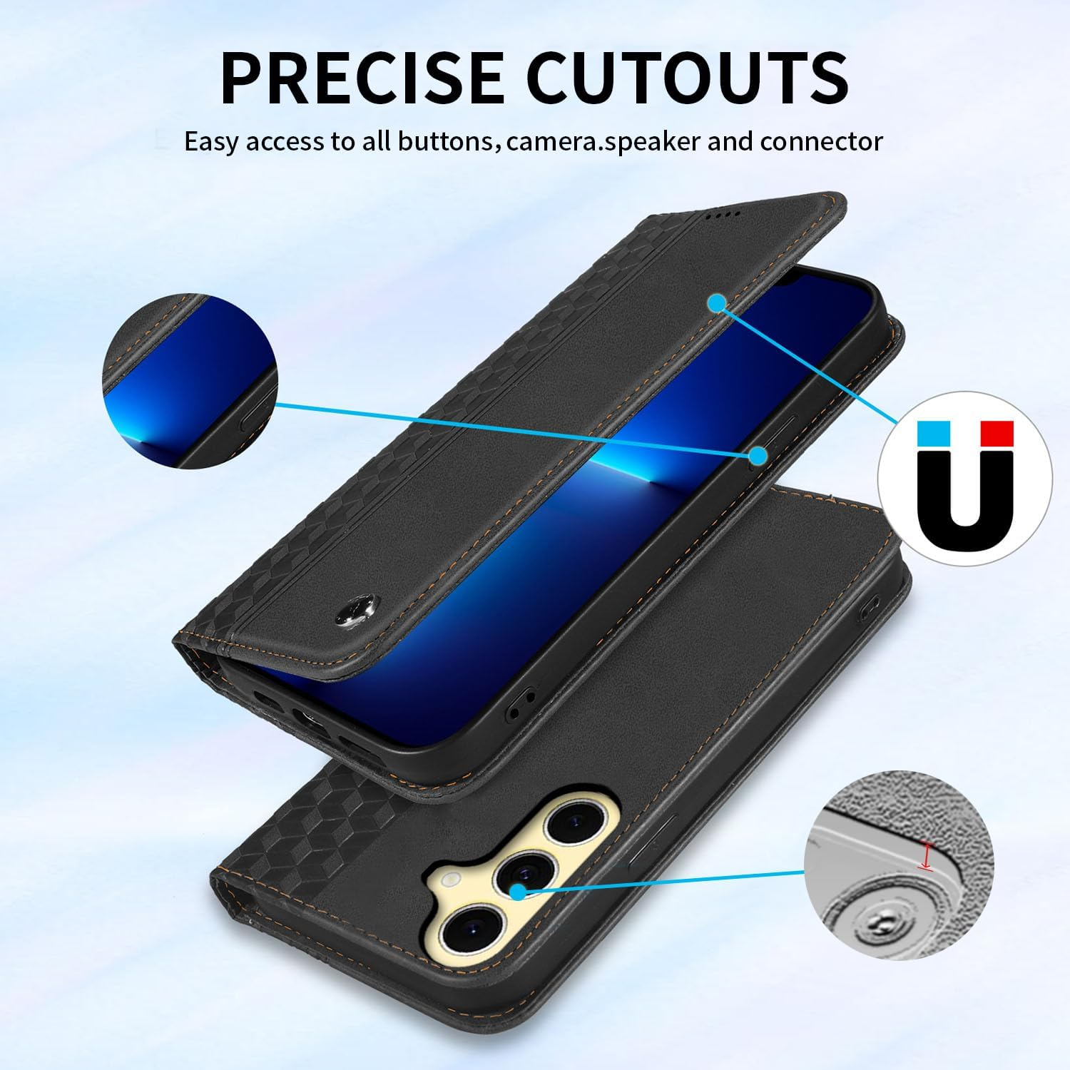 CXTCASE Case for Samsung Galaxy S25 FE, Shockproof PU Leather Flip Folio Cover with Card Slots, Magnetic Wallet Case for Samsung Galaxy S25 FE, Black - Purple image number 3