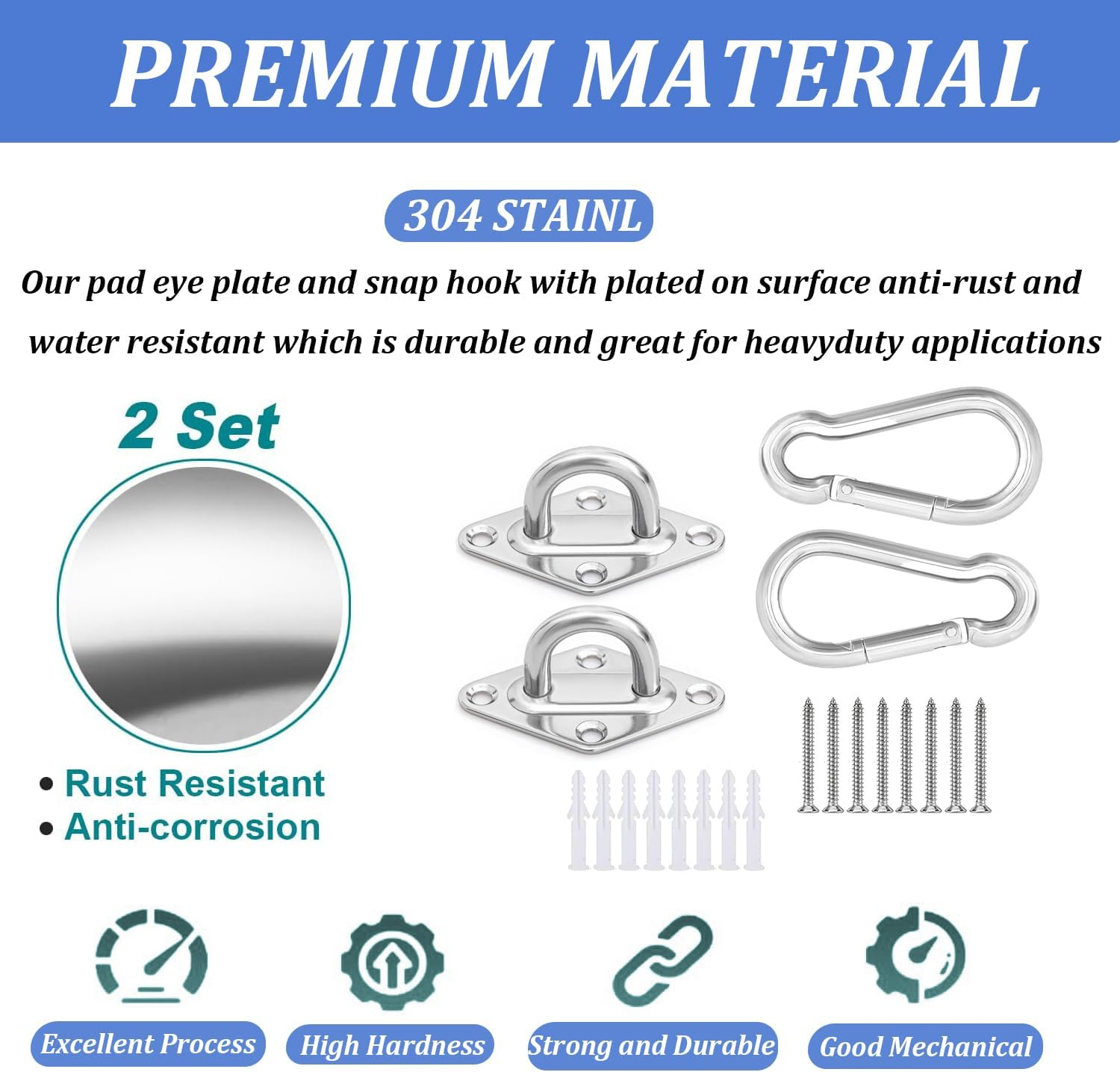 Xinghonyac 2 Pack Heavy Duty Hammock Hanging Kit, Stainless Steel 360&deg; Rotation Rustproof Hammock Hooks for Stand, Wall, Ceiling, Tree Swing, Hammock Chair, Indoor Outdoor Use image number 1