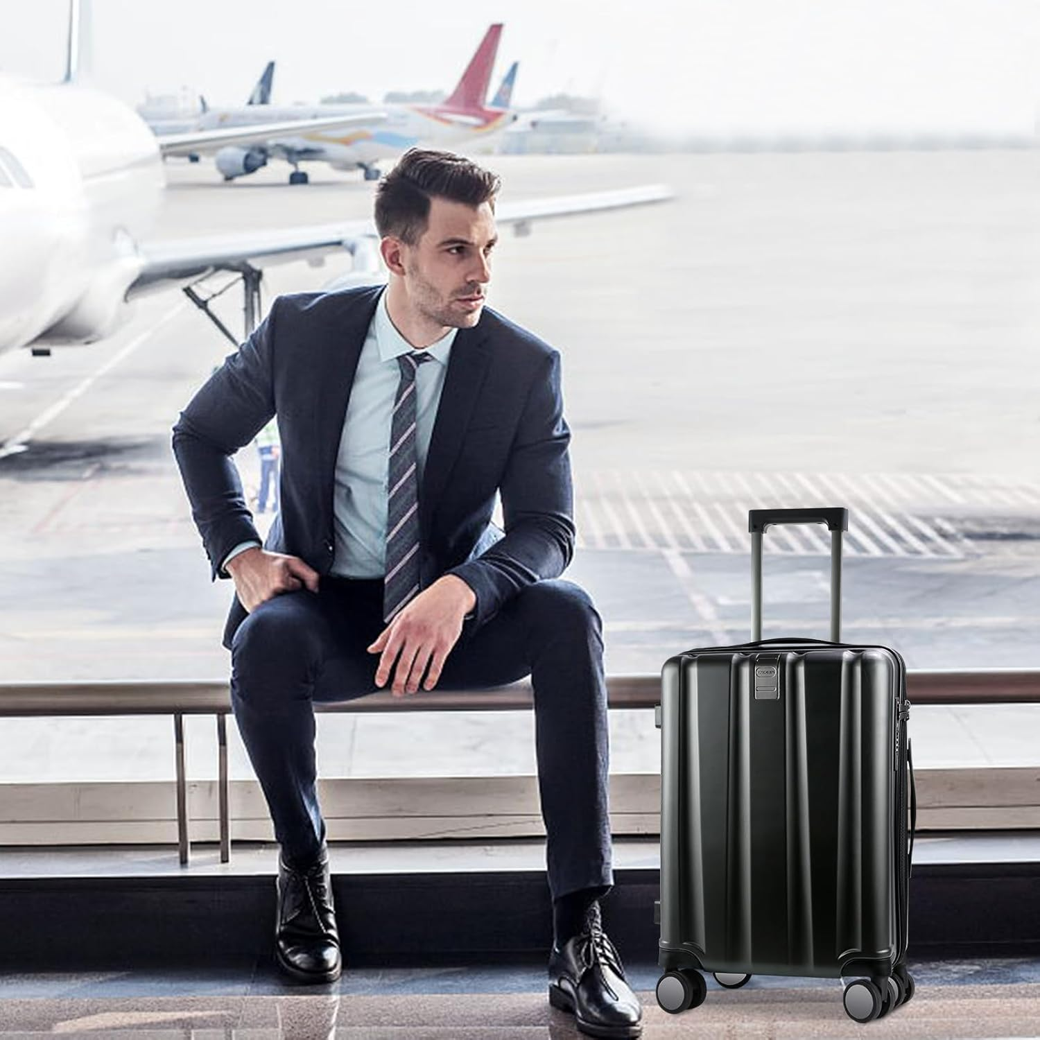 KROSER Carry on Luggage with Spinner Wheels & Built-In TSA Lock, Durable Suitcase Rolling Luggage, Black, Medium - Black image number 4