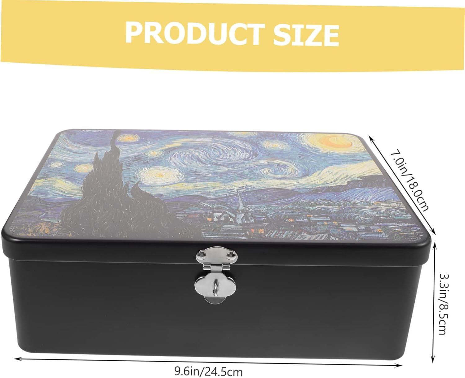 Large Vintage Tin Storage Box with Lock Retro Decorative Organizer Metal Keepsake and Jewelry Container for Home and Office Use image number 4