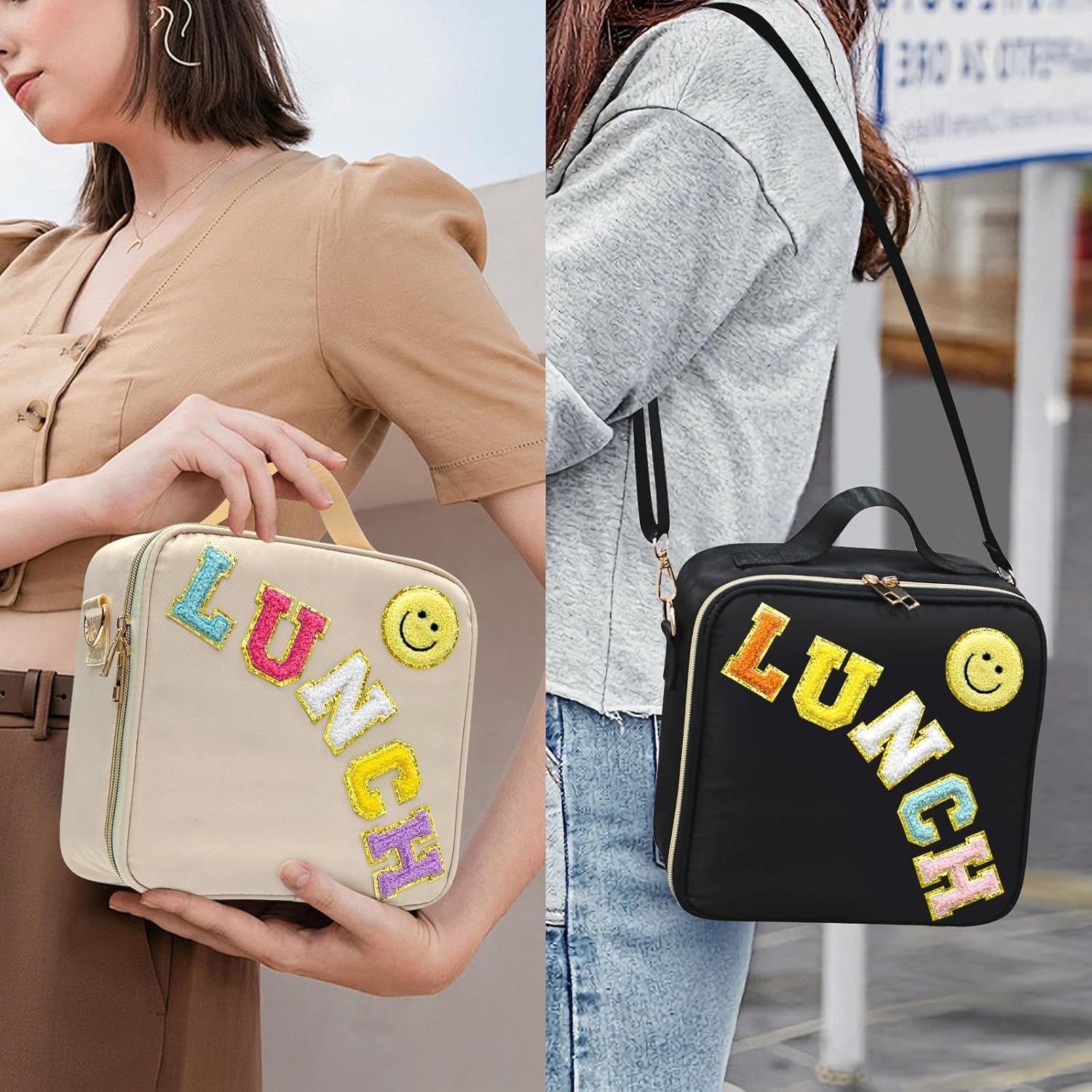 Insulated Lunch Bag Women Lunch Box Kids for Teen Girls Boys, Cute Preppy Lunch Boxes with Adjustable Shoulder Strap, Waterproof Nylon Lunchbox Lunch Bags for School Work Picnic image number 3