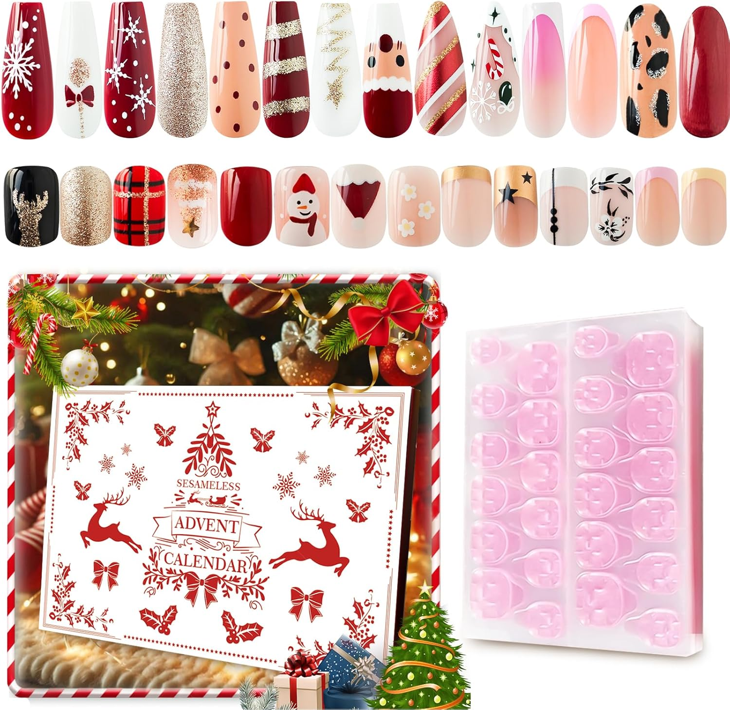 Beauty Advent Calendar 2024, Fake Nail Advent Calendar 2024 with 24PCS Press on Nails and 24PCS Jelly Gel, Christmas Press on Nails for Women Girls image number 5