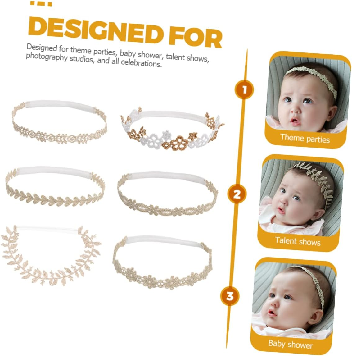 Hohopeti 6Pcs Lace Floral Headbands for Elastic Hair Bands Accessories Stylish Flower Design for Special Occasions Party Everyday Use image number 6