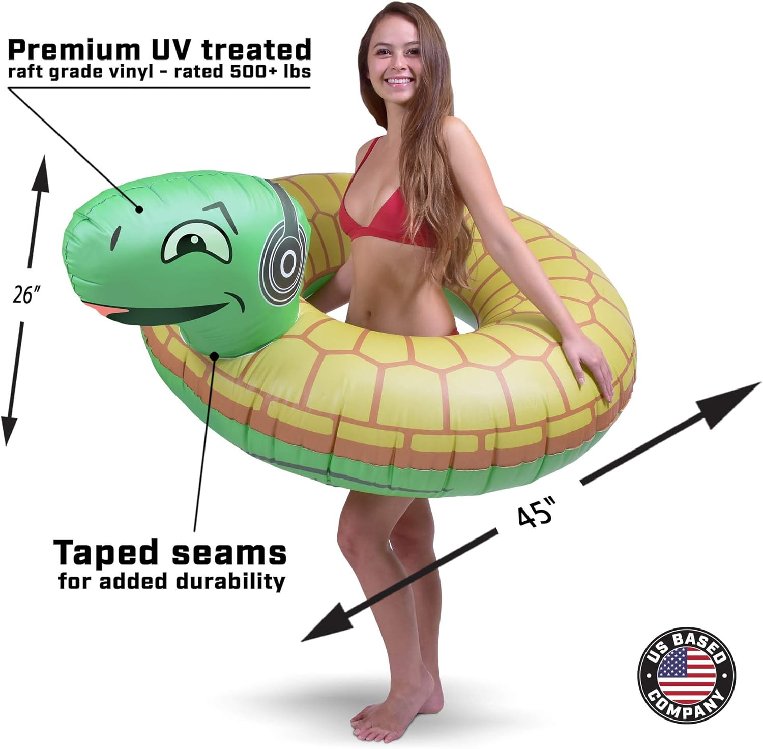 Gofloats Rockin&rsquo; Turtle Party Tube Inflatable Raft | Fun Pool Float for Adults and Kids
