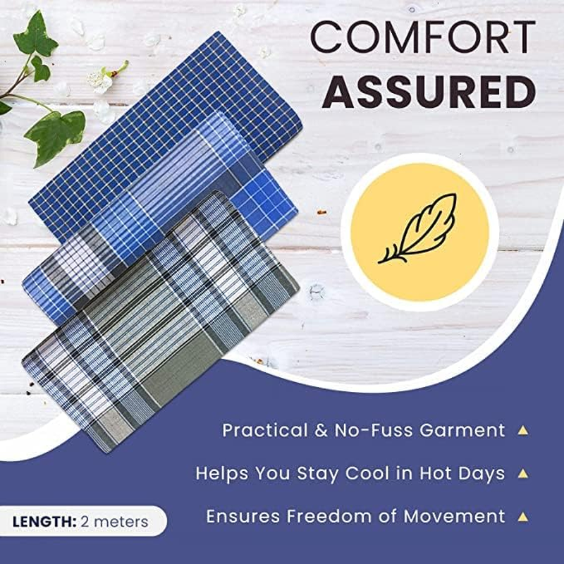 VAKRATUNDA KITCHENWARES Handloom 100% Pure Cotton Checked Lungi/Dhoti/Sarong/Wrap/Beach Wear for Mens image number 3