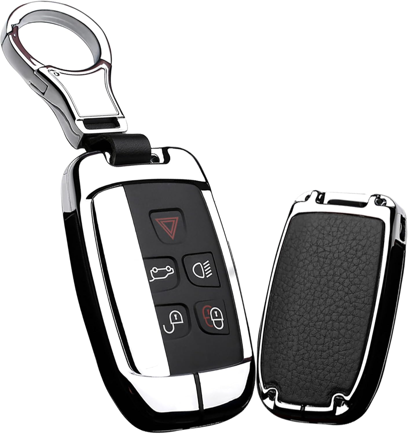 Ontto Key Fob Cover Keyless Prevent Scratches Metal Leather Key Protector Skin Shell Keychain Fit for Range Rover Sport Dsicovery LR4 Silver Metal Shell Black