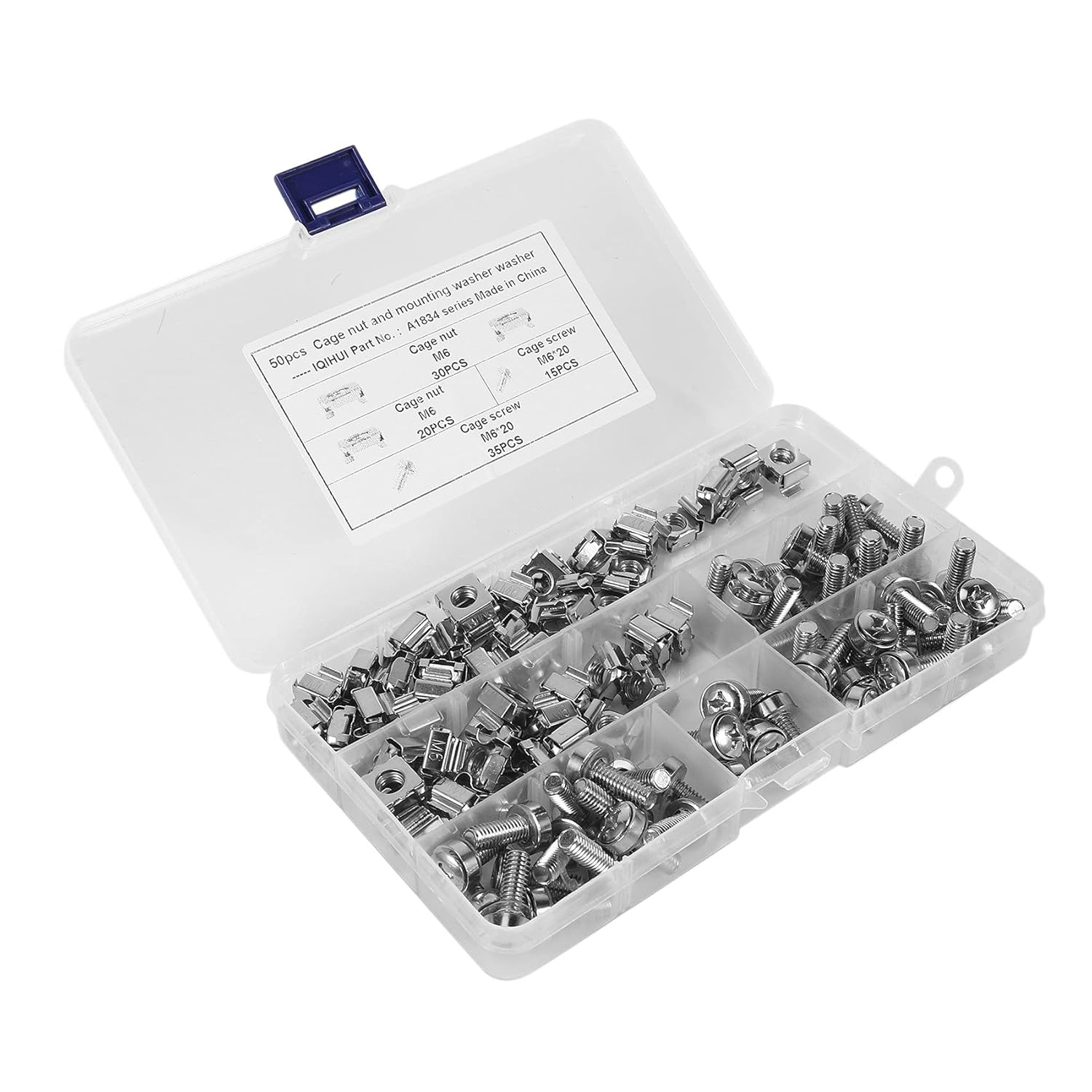 CXHM 50 Sets M6 Square Hole Hardware Cage Nuts&Mounting Screws for Server Rack and Cabinet(M6 X 20Mm)(Screw+Washer+Cage Nut) image number 5
