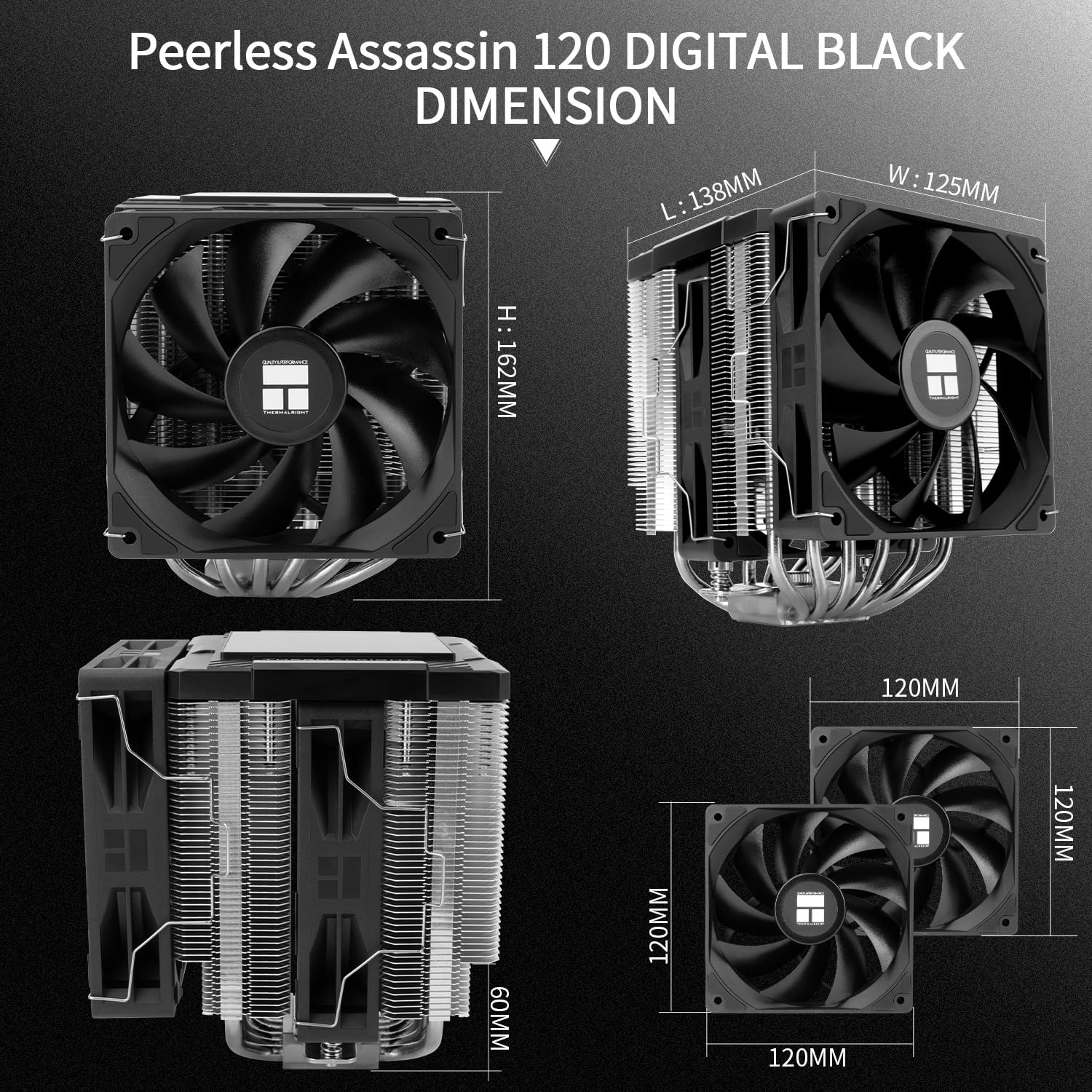 Thermalright Peerless Assassin 120 Digital Black CPU Cooler, Double Towers and Double Fans Cooling, CPU Air Cooler, Digital Screen Top Cover, for Am4/Am5,Intel LGA1851/1700/115X/1200 image number 3