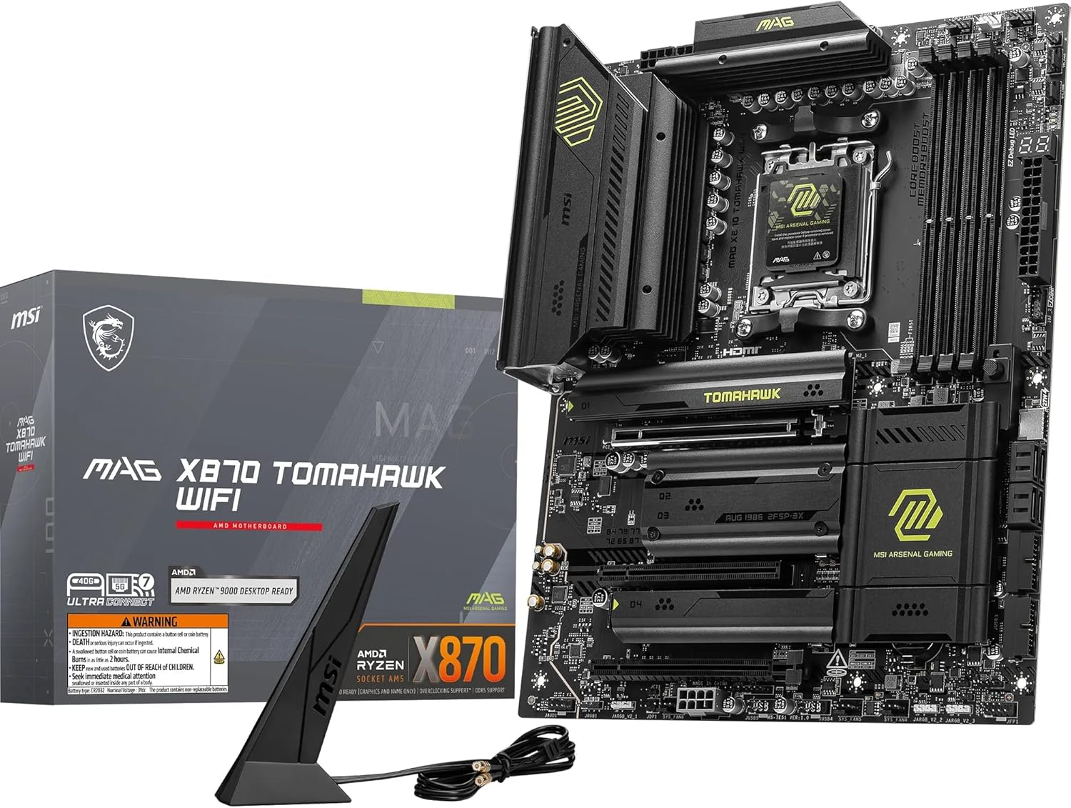 MSI MAG X870 Tomahawk Wifi Motherboard, ATX - Supports AMD Ryzen 9000/8000 / 7000 Processors, AM5-80A SPS VRM, DDR5 Memory Boost 8400+Mt/S (OC), Pcie 5.0 X16 & 4.0 X16, M.2 Gen5, Wi-Fi 7, 5G LAN