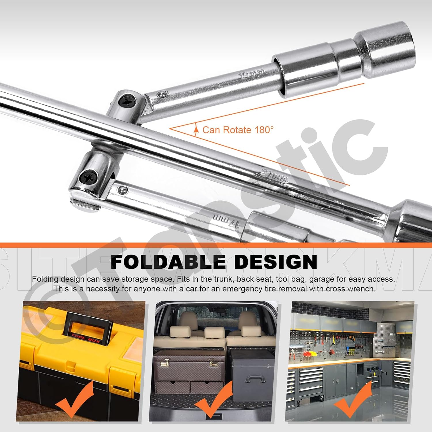 Tanstic 1Pc 14 Inch Universal Folding Lug Wrench, Heavy Duty 4 Way Cross Wrench for Cars Tire Changing image number 3