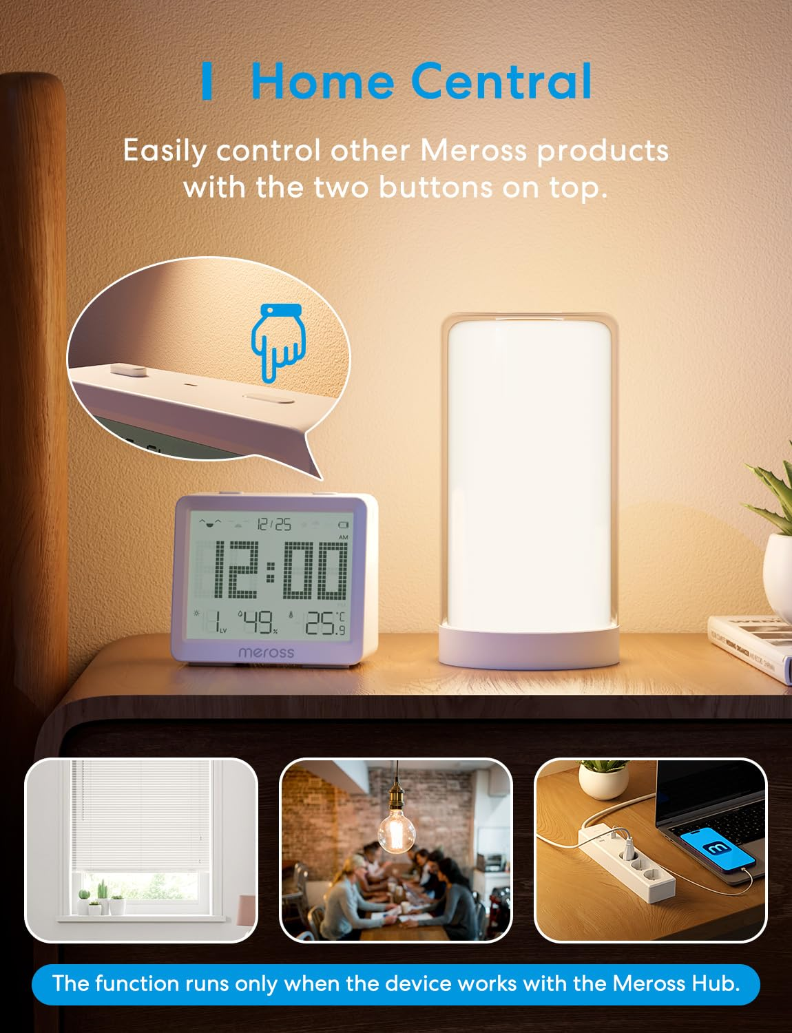 Meross Smart Thermometer Hygrometer, Requires MSH450 Hub, Wifi Room Temperature Humidity Sensor with Alerts for Baby, Greenhouse, Indoor, Compatible with Matter, Homekit, Alexa, Google Home