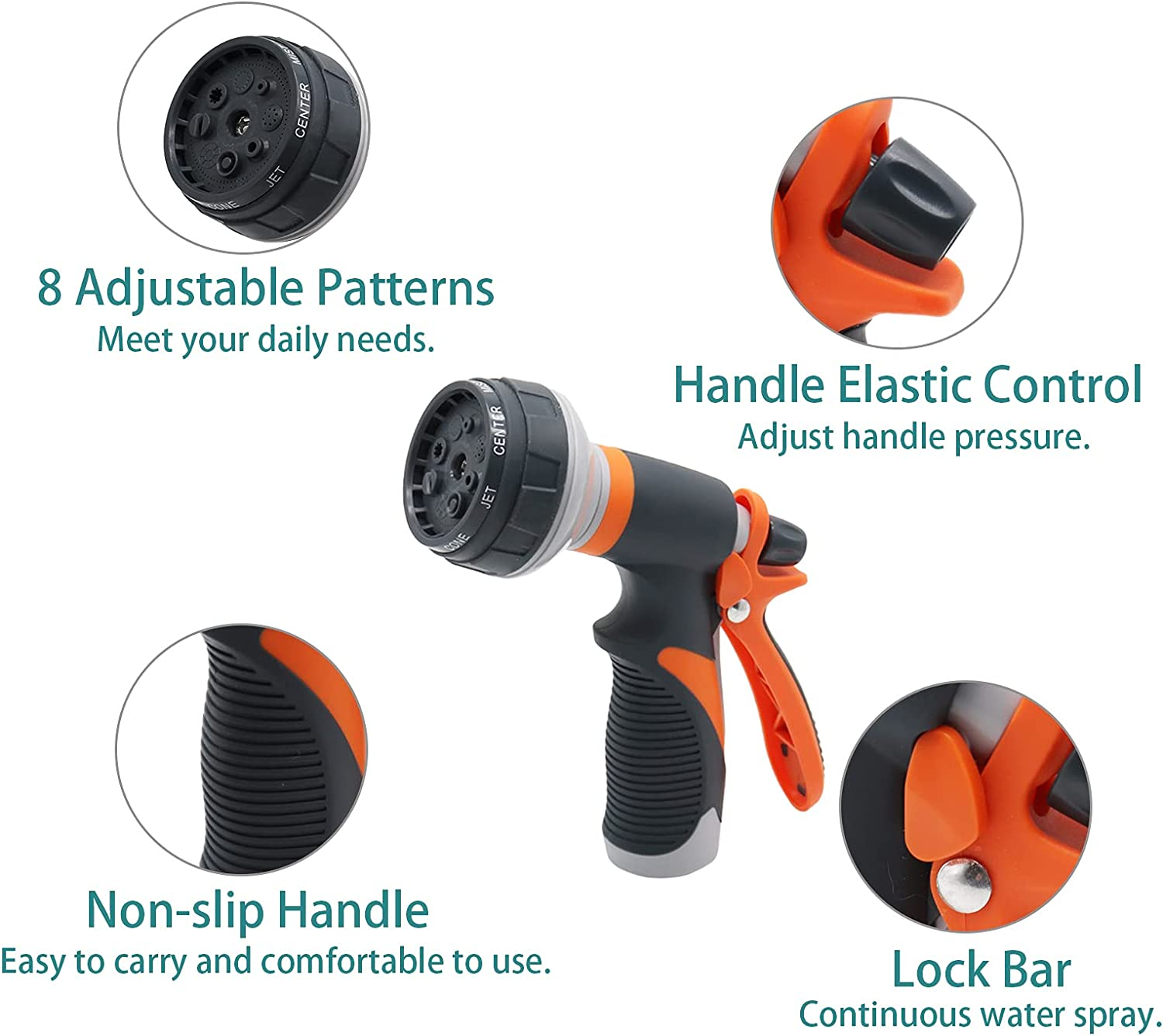 Garden Hose Nozzle Valuehall High Pressure Water Hose Spray Nozzle Gun with 8 Adjustable Spray Patterns Heavy Duty Trigger Nozzle Anti-Slip Garden Hand Shower for Watering Washing Showering V7H04 image number 6