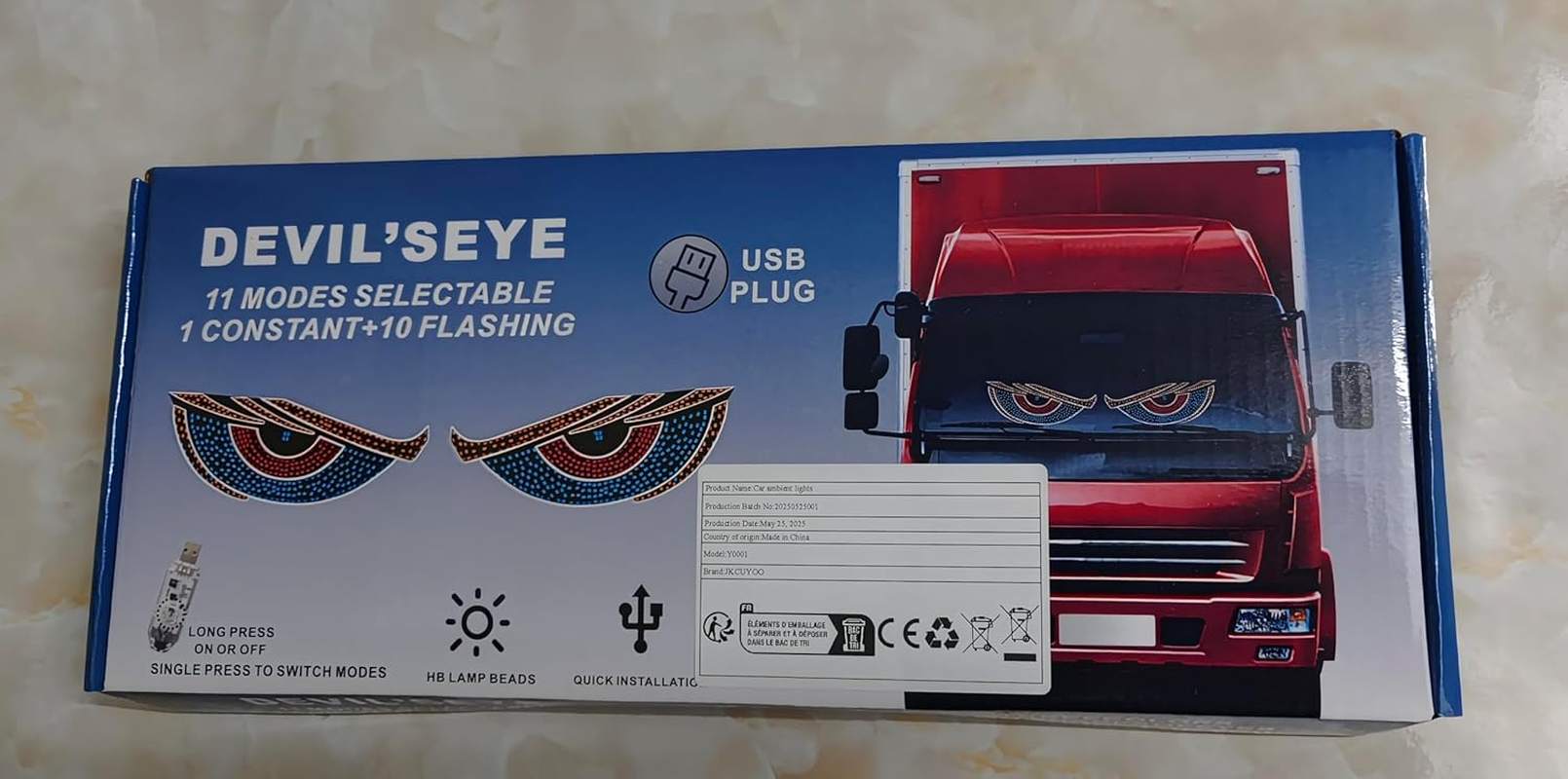 Devil Eyes Light for Cars,Led Eyes for Car,4.7In X 11.8In,Windshield Eyes Animated Led,Dynamic Personalized Big Eye Lights for Car Windshield - Red Yellow Blue image number 3