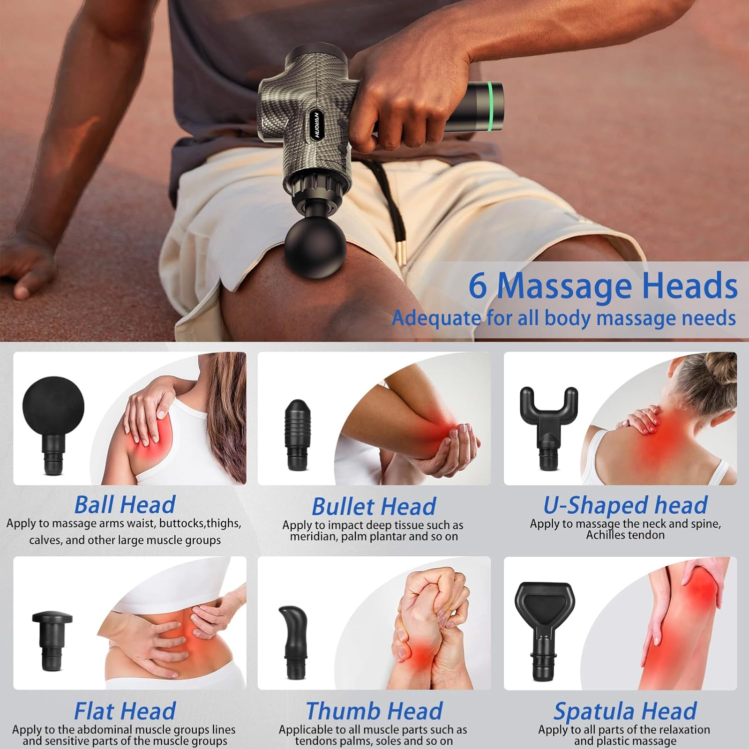Massage Gun,Electric Muscle Massager Portable Muscle Fascial Gun Deep Tissue Massage Gun for Athletes Back Body Leg Pain Relief Low Noise Muscle Massager with Storage Bag and 6 Massage Heads image number 3