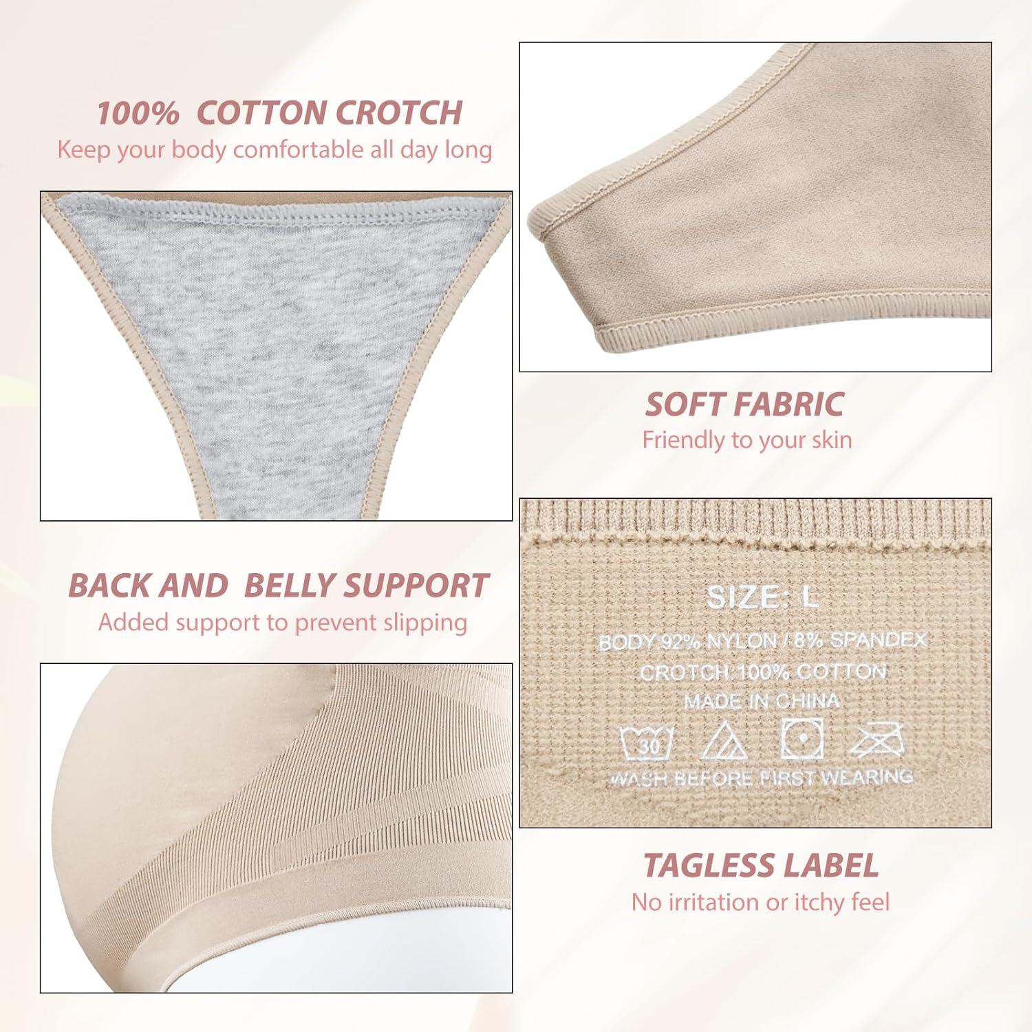 Maternity Underwear Thong over Bump - Pregnancy Shapewear over Belly Support Seamless Pregnant Panties for Women image number 6