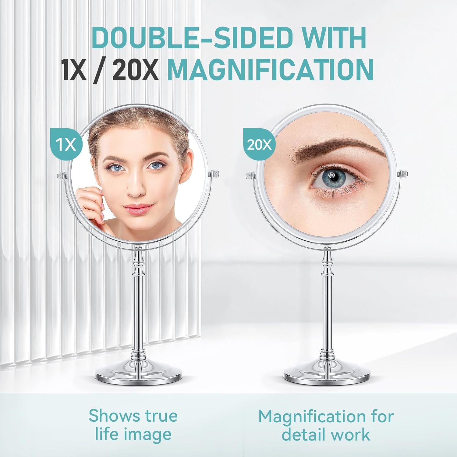 MIYADIVA Magnifying Mirror 20X, Double Sided 1X & 20X Magnifying Mirror on Stand, Large Tabletop Magnified Vanity Mirror, Magnified Mirror with 360&deg;Rotation for Bathroom or Bedroom,8.6 Inches image number 5